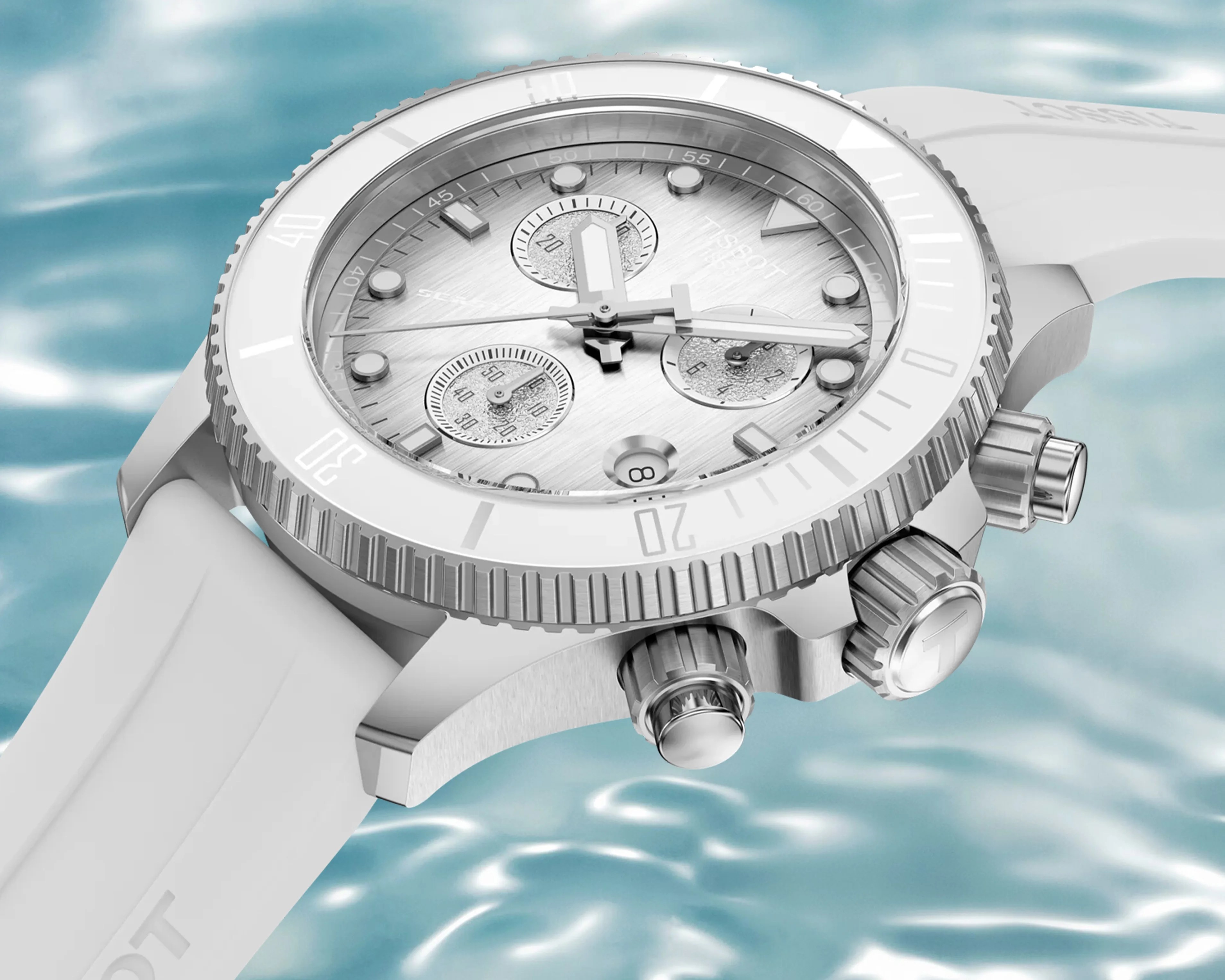 a white Tissot chronograph watch