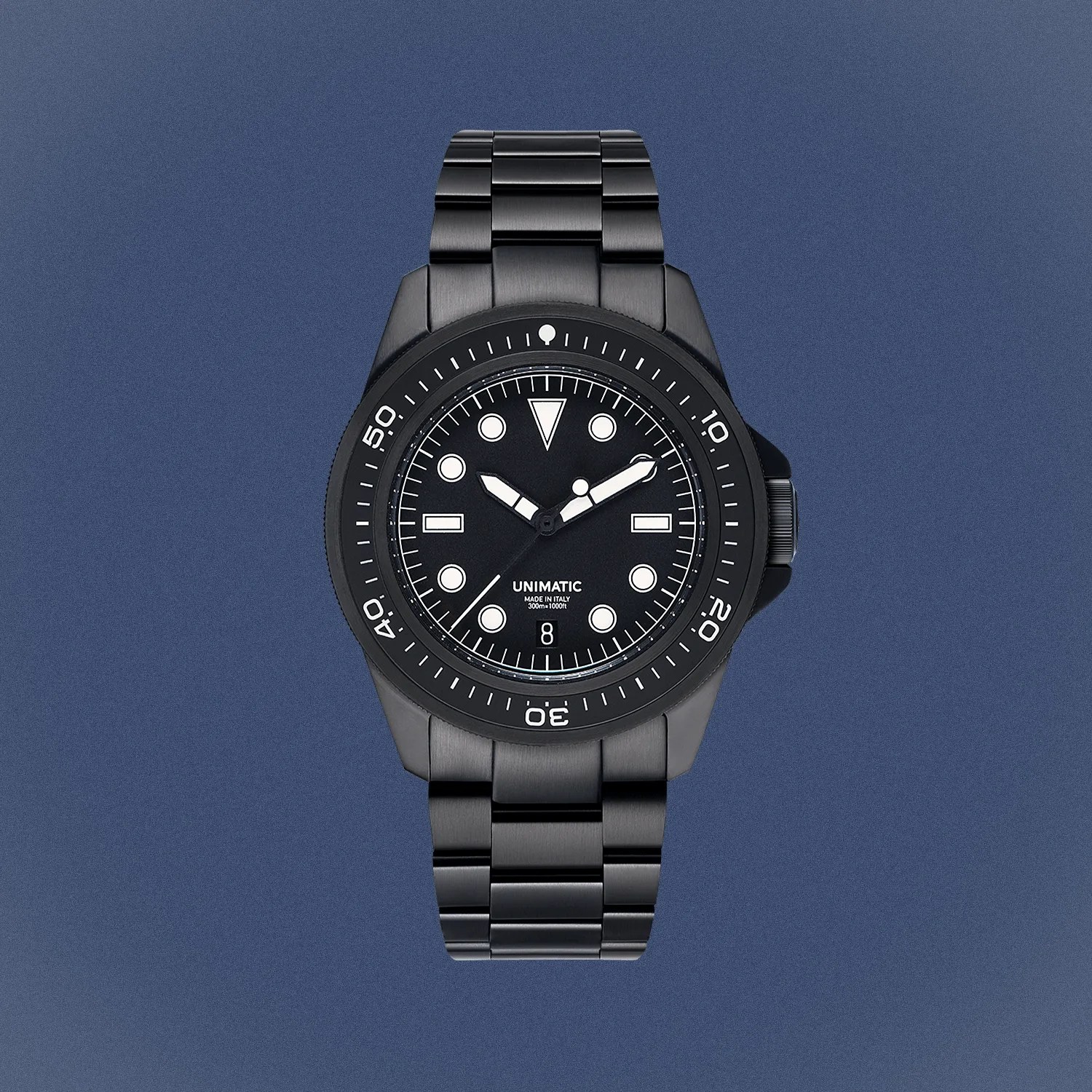 a black Unimatic dive watch