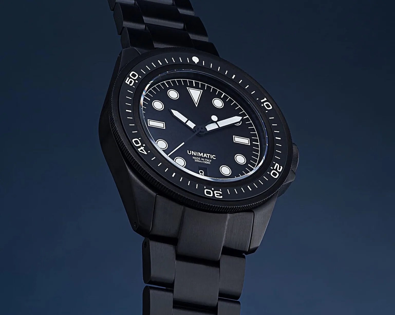 the front of a Unimatic dive watch