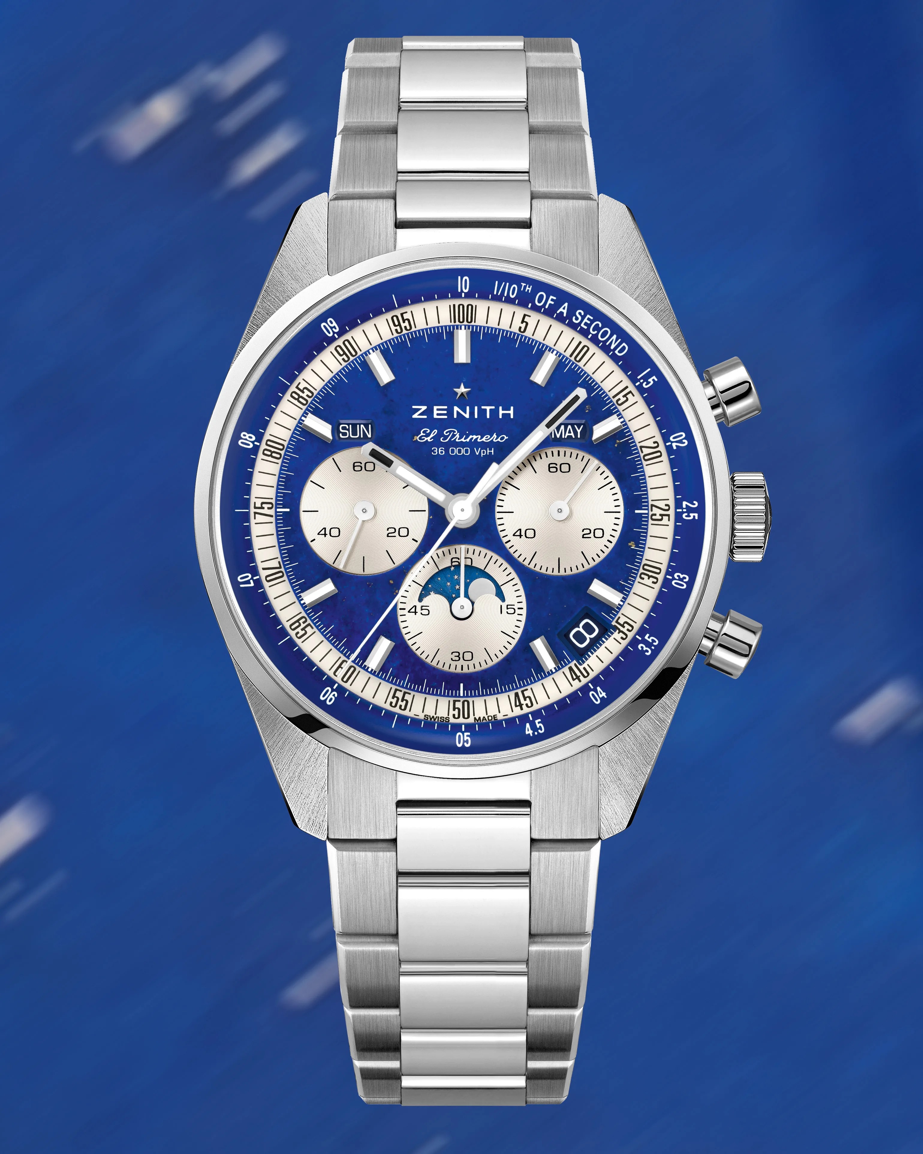 a Zenith chronograph with a steel bracelet