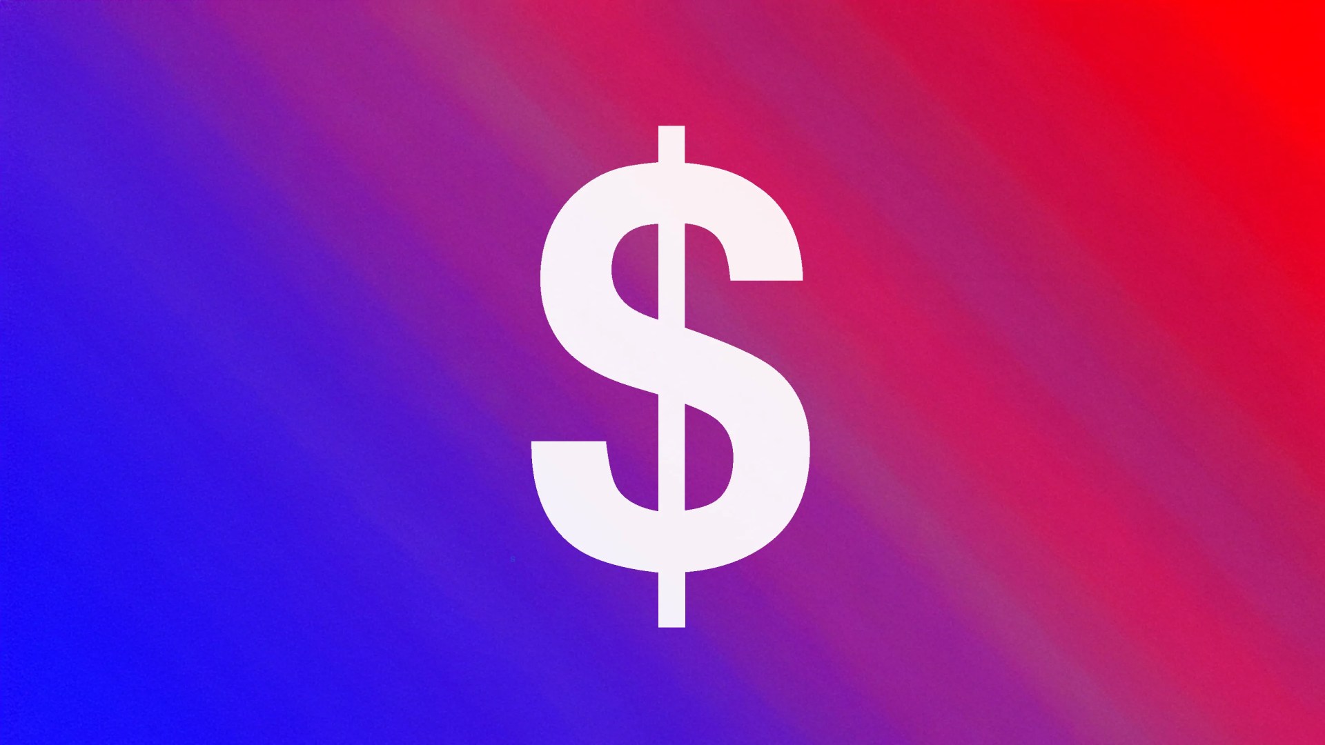 A white dollar sign shown against a red and blue gradient background