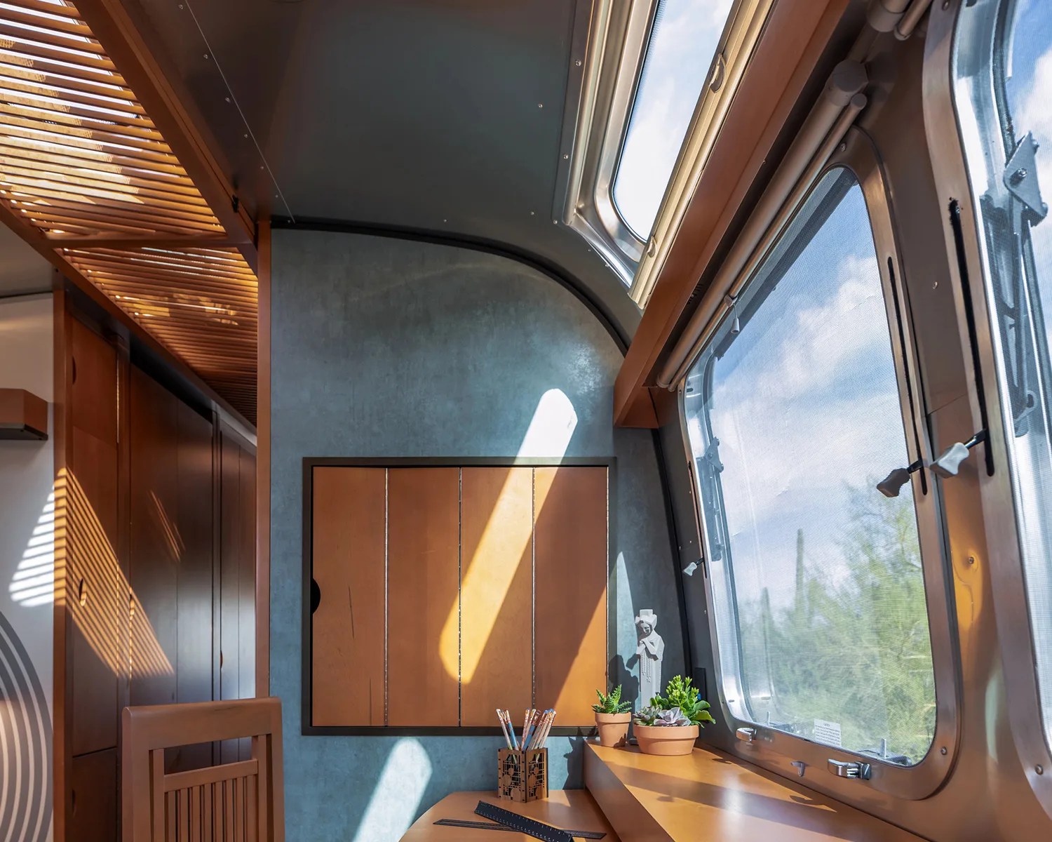 Airstream Frank Lloyd Wright Usonian Limited Edition Travel Trailer flooded with light