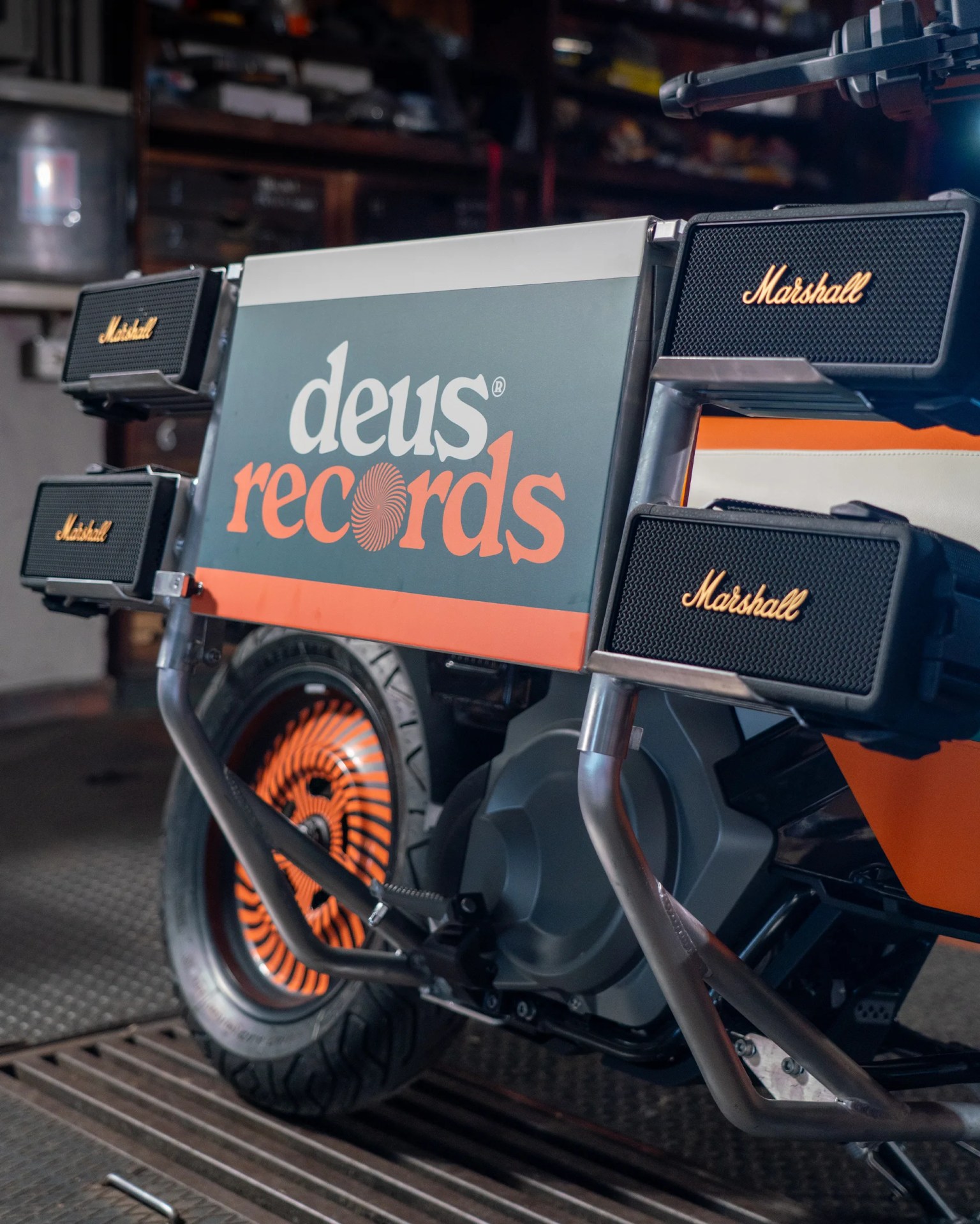 BMW x Deus Ex Machina DE 02 Electric Motorcycle speakers closeup