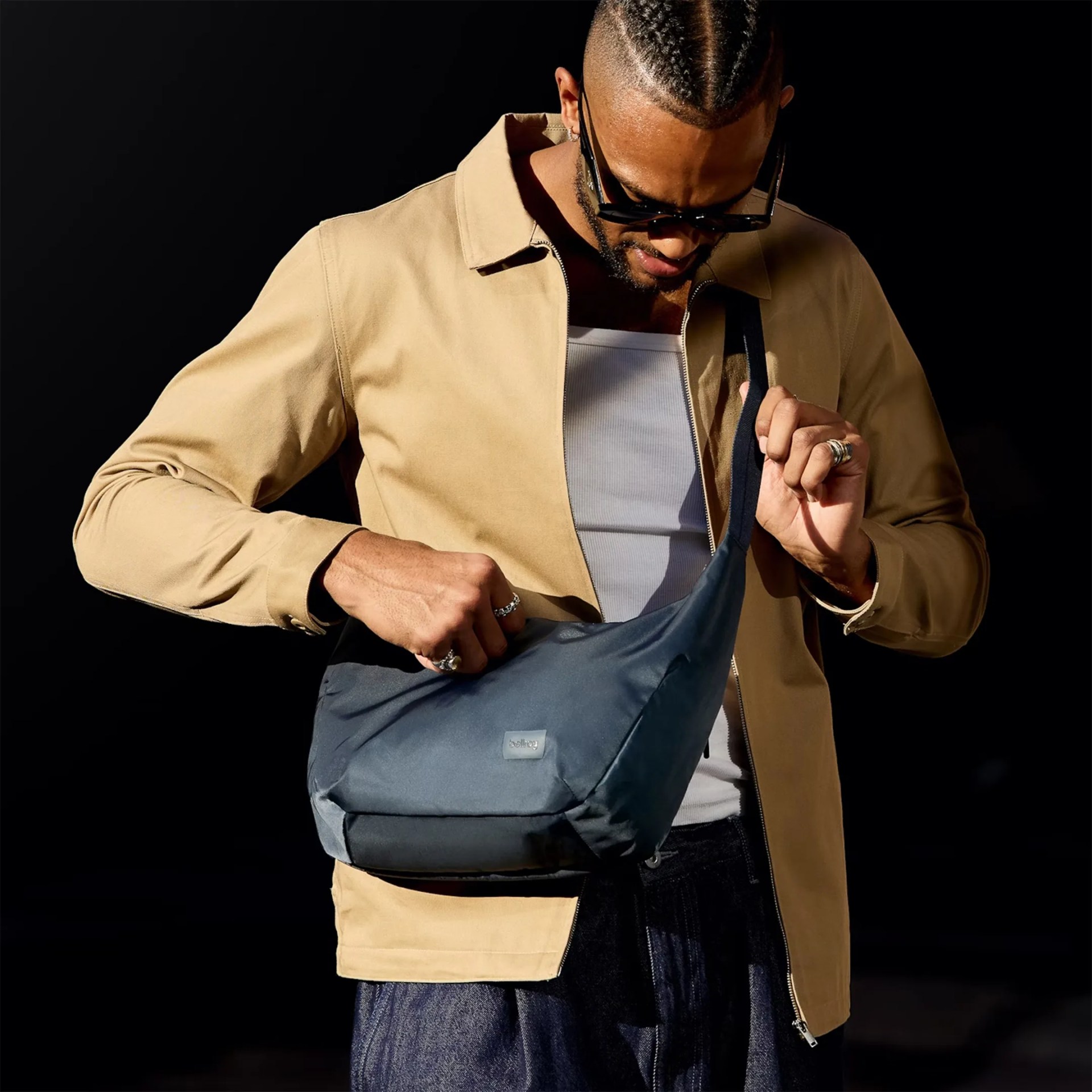 Man wearing Bellroy Laneway Crescent Bag