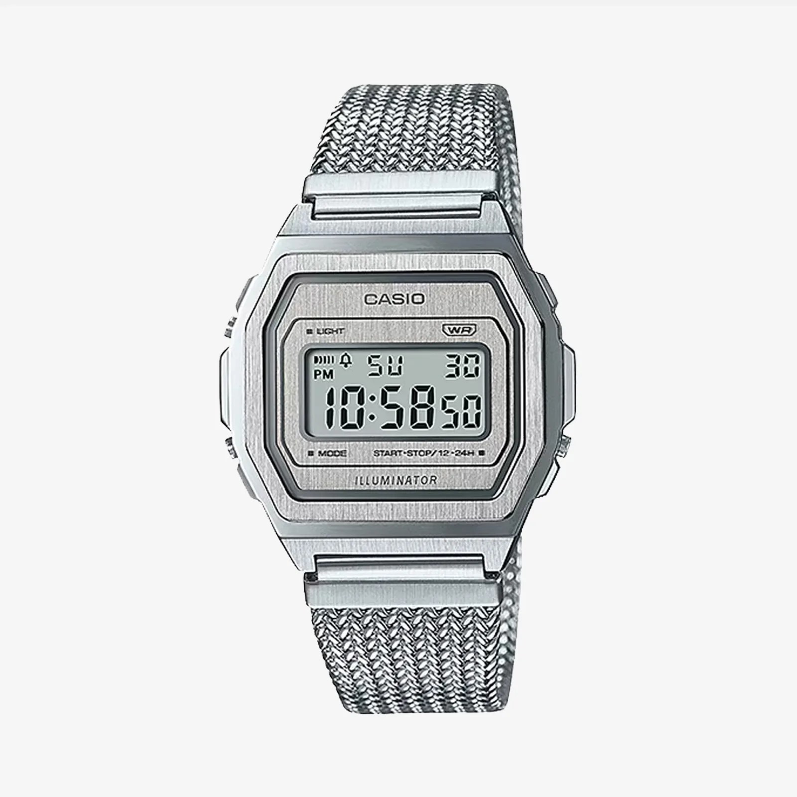 A Casio A1000MA-7VT watch shown against a light grey background