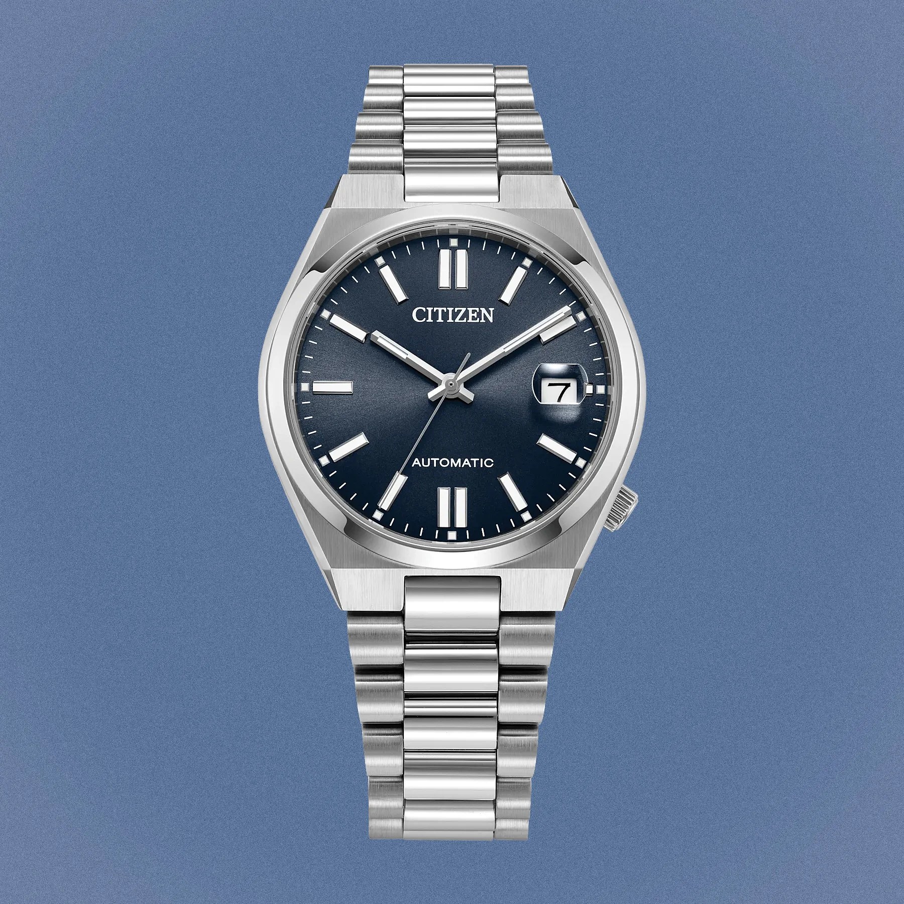 a Citizen watch with a navy blue dial