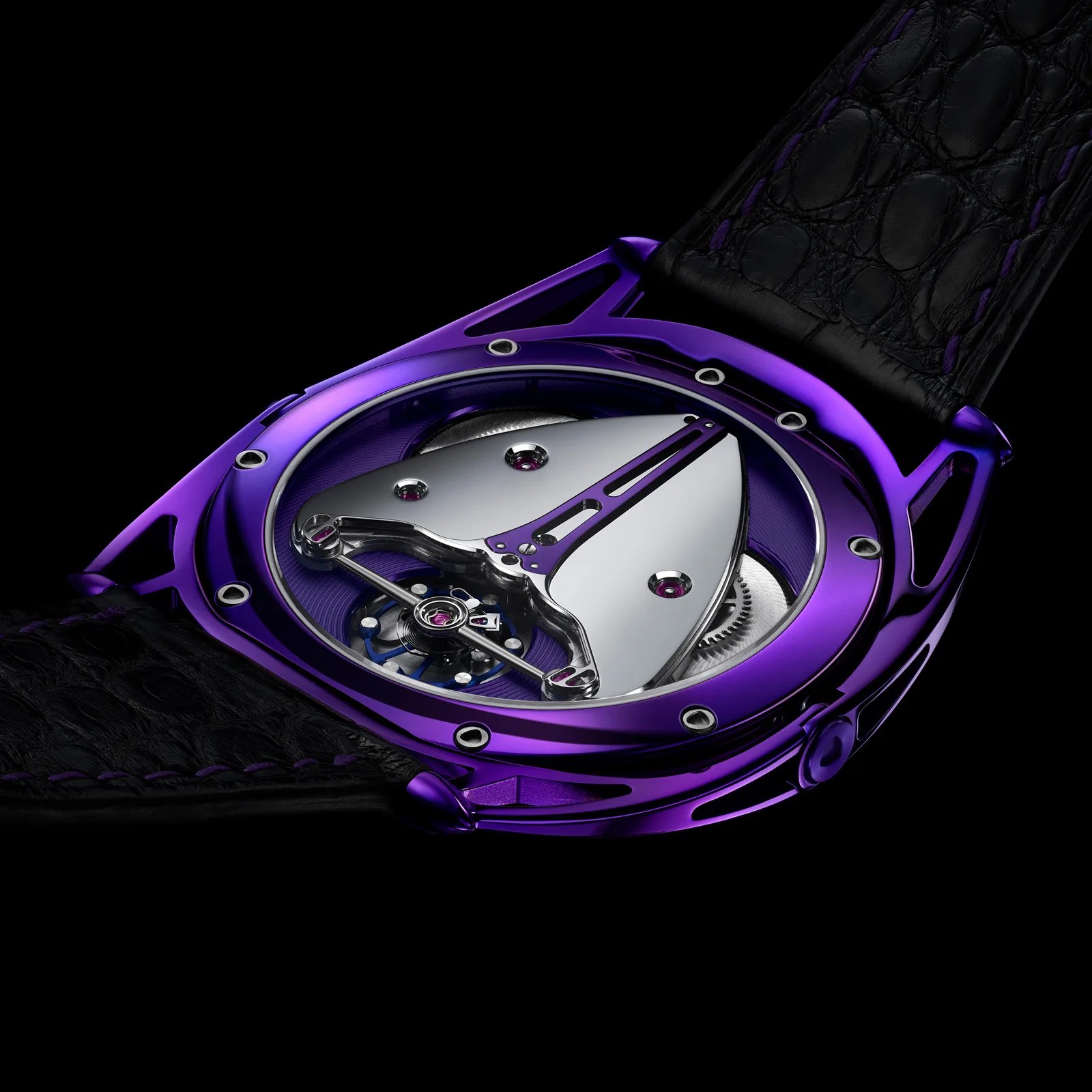 The back of the De Bethune Db28xs Purple Rain showing the movement