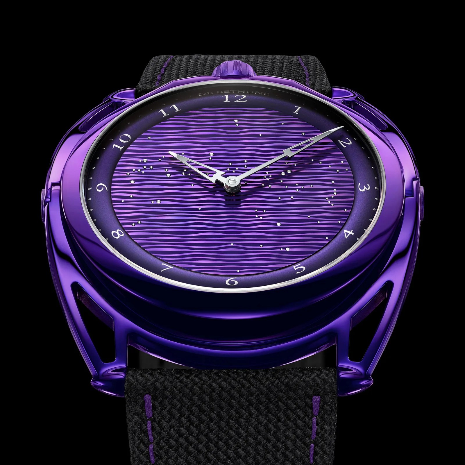 A close up of the face of De Bethune Db28xs Purple Rain