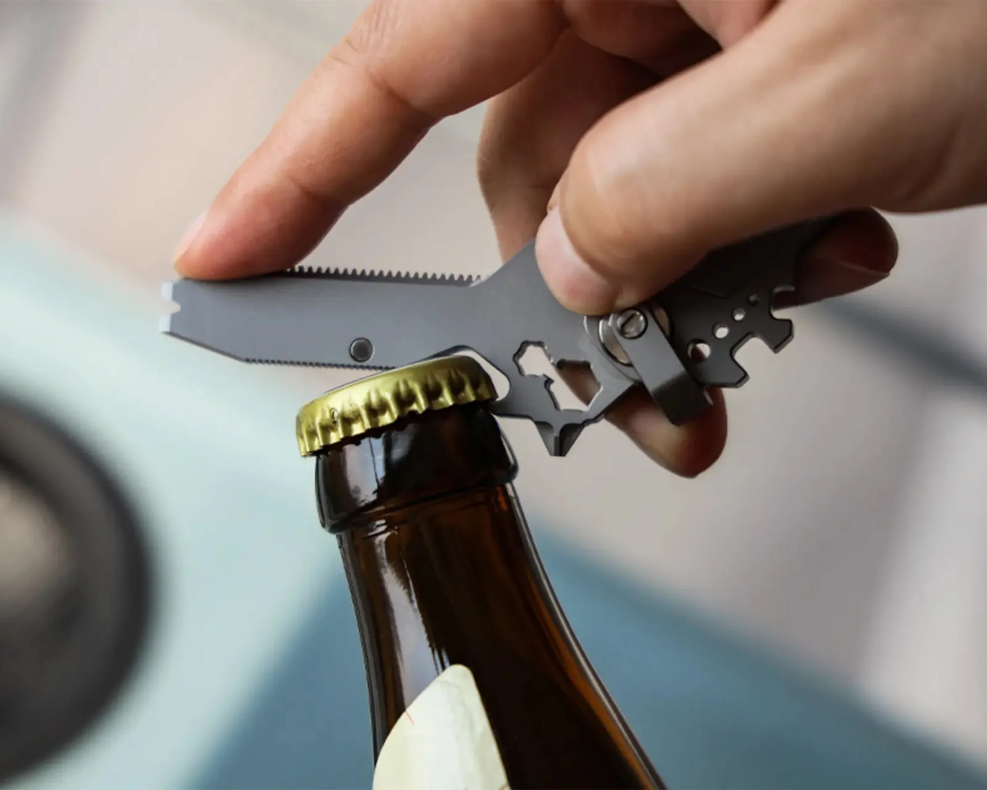 EDC Monster Keymaster 2.0 multi-tool used as bottle opener