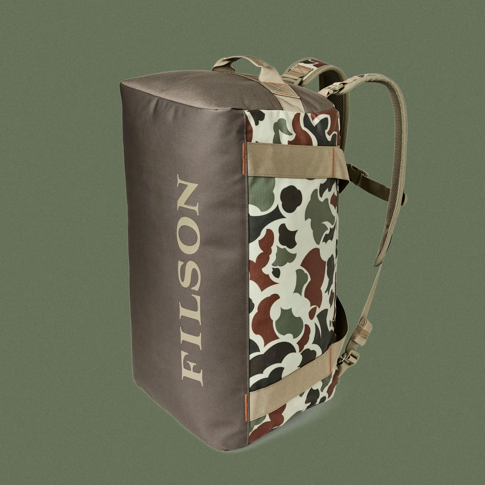 Filson Scout All Weather 50L Duffle Standing up on one end