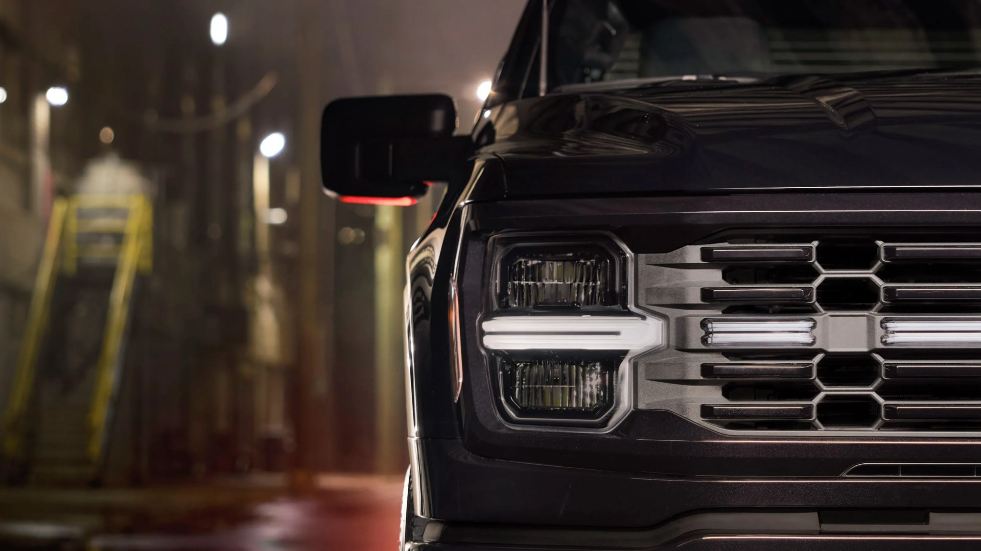 A cropped look at the front taillights of the 2025 Ford F150 Lobo