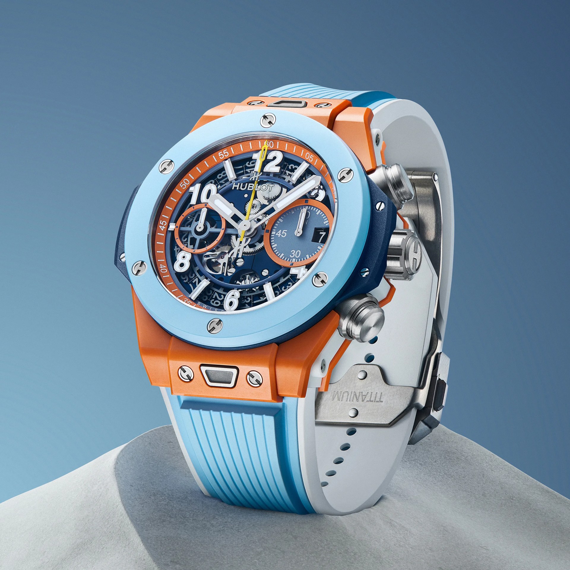 a blue and orange watch