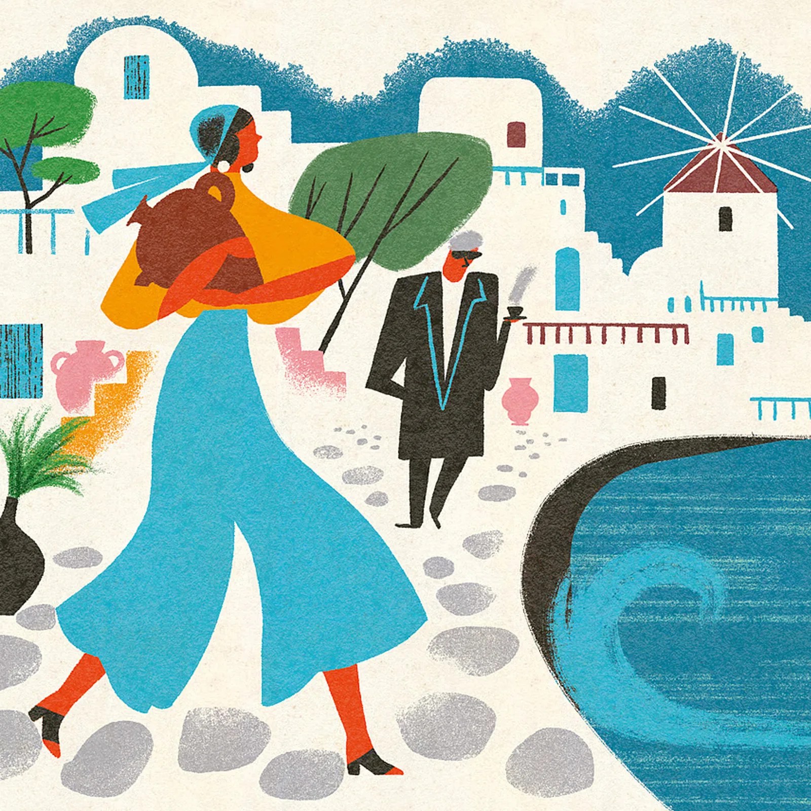 An illustration of Mykonos by Charlotte Molas