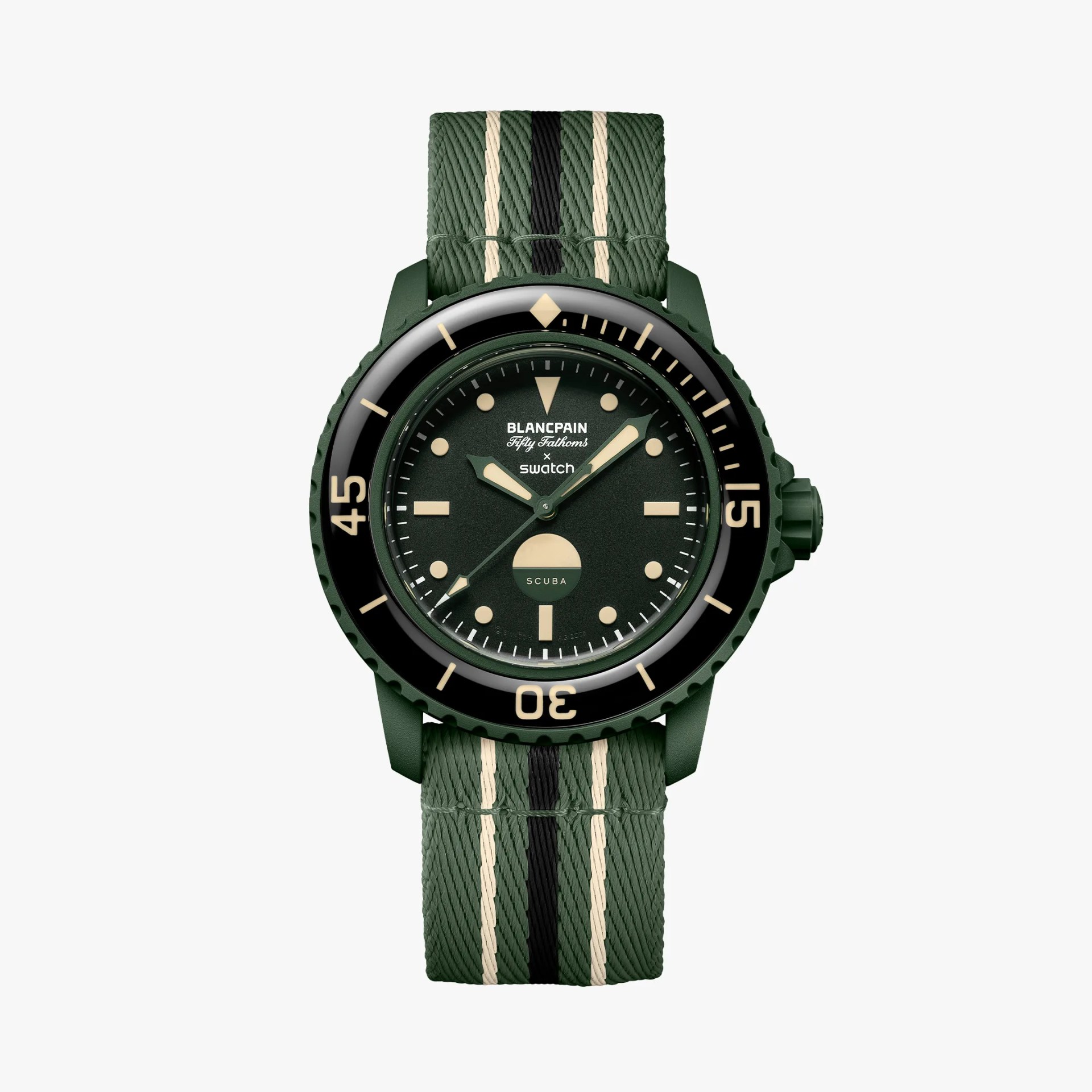 Swatch x Blancpain Bioceramic Scuba Fifty Fathoms Green Abyss Dive Watch