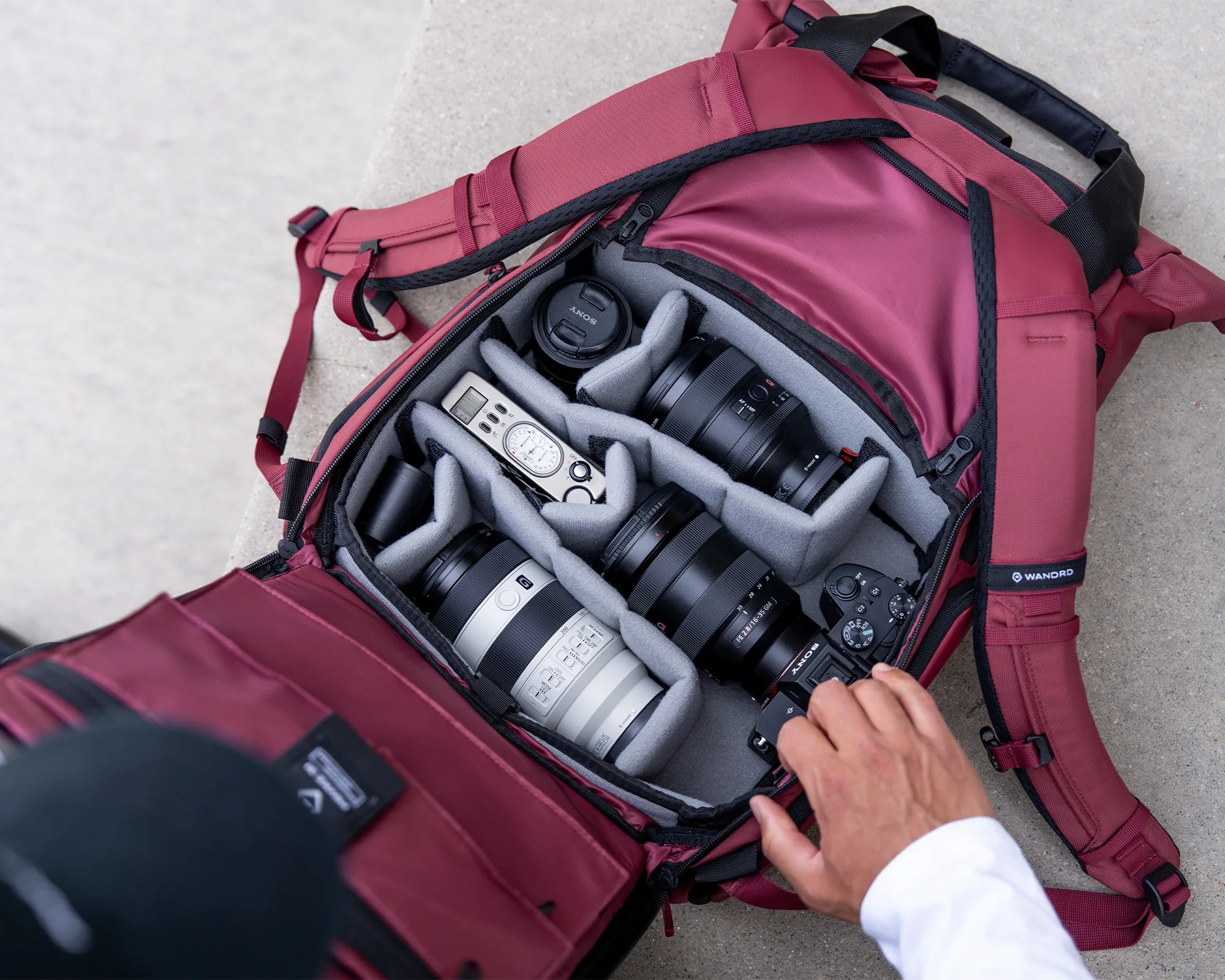 Wandrd Prvke V4 EDC Travel Backpack interior with camera equipment