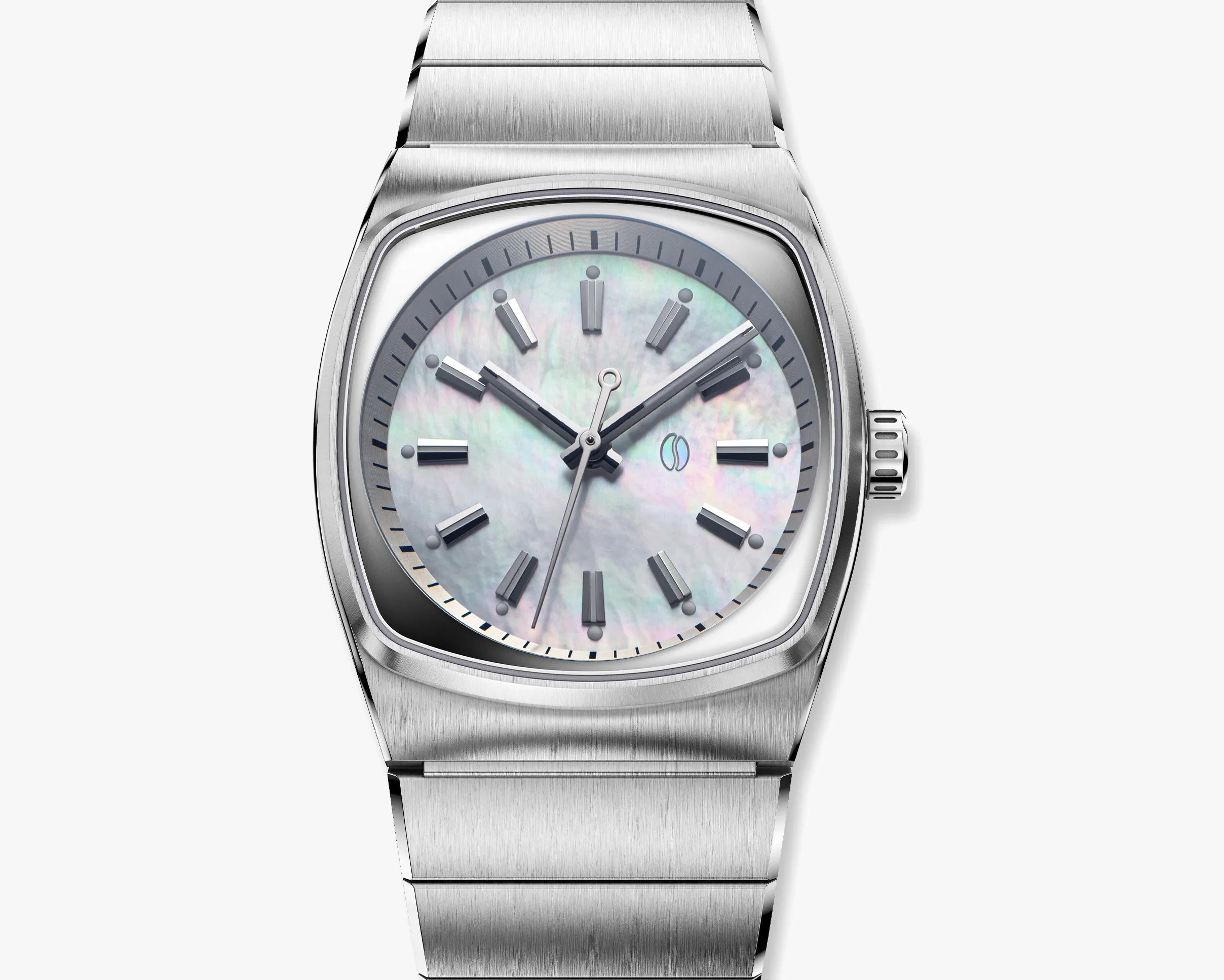 a Brew watch with a mother of pearl dial