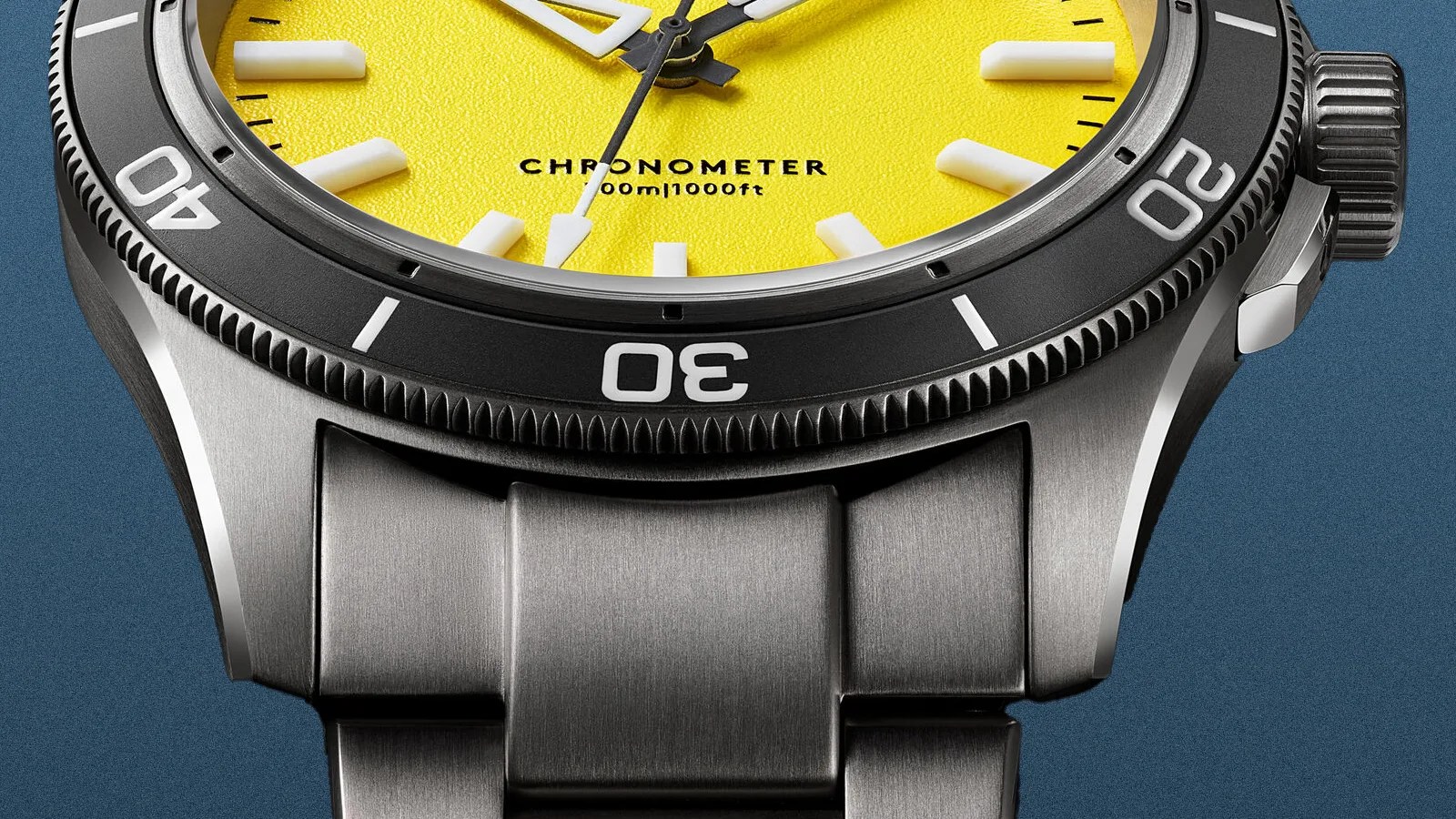 the bezel and lugs of a Christopher Ward dive watch