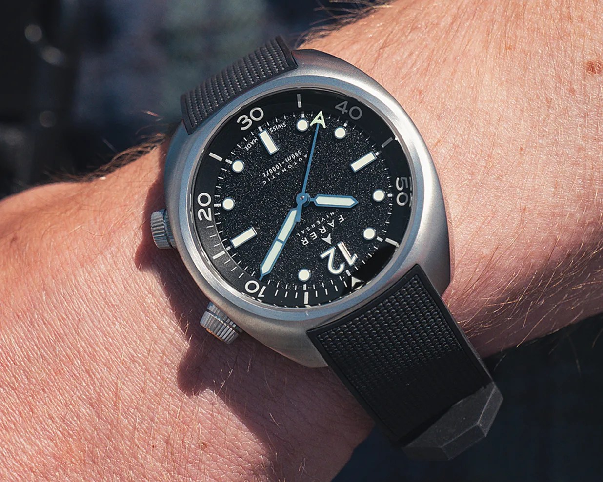 a Farer dive watch on a man's wrist