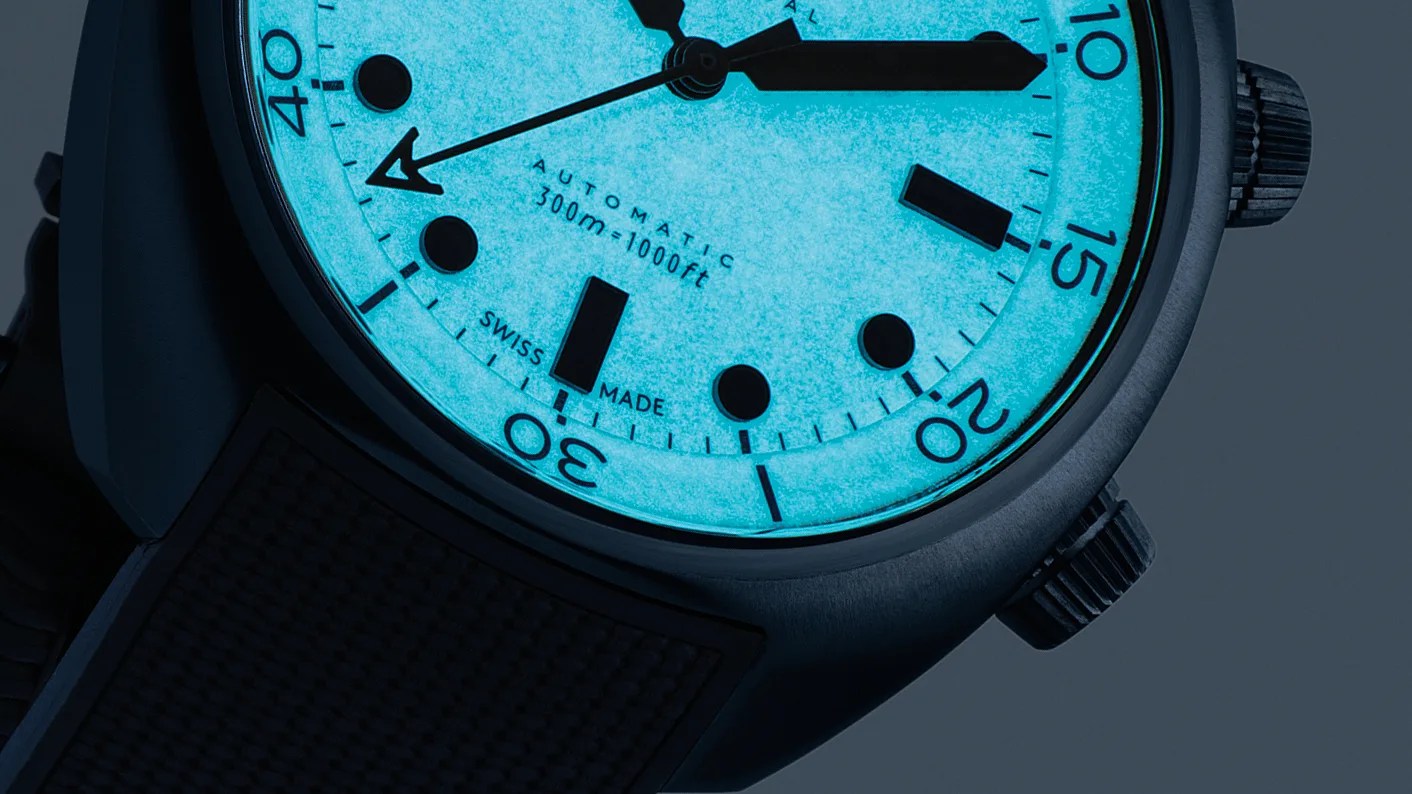 a fully lumed watch dial