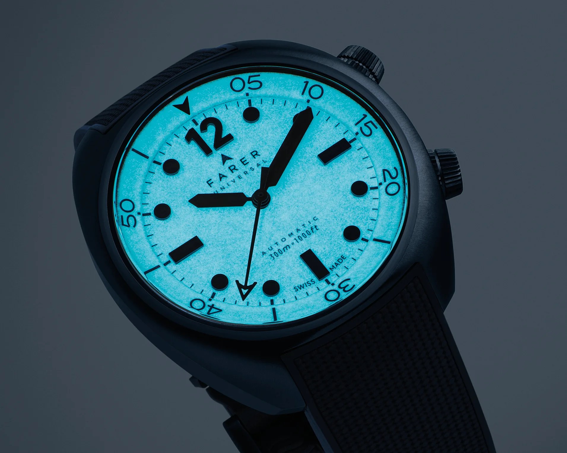 a fully lumed watch dial