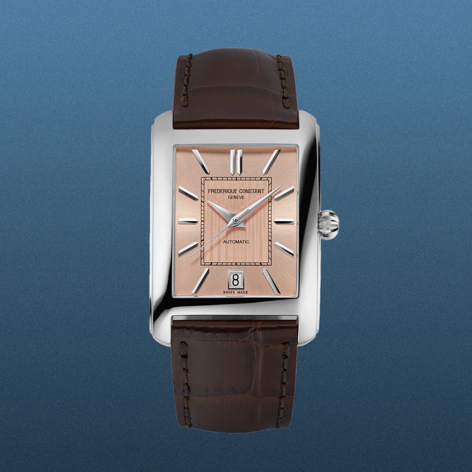 a salmon dial square case watch