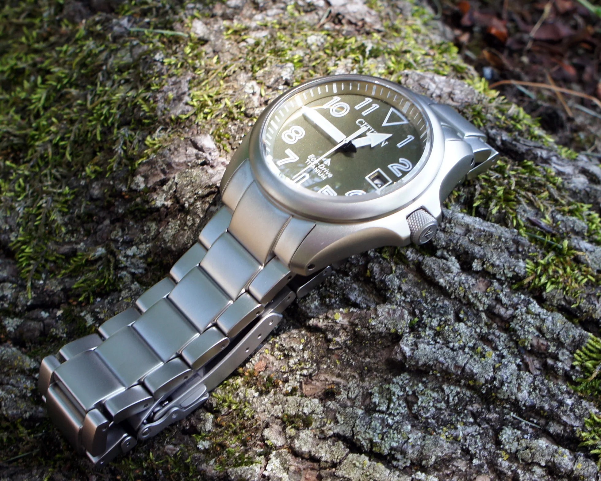 a titanium Citizen field watch