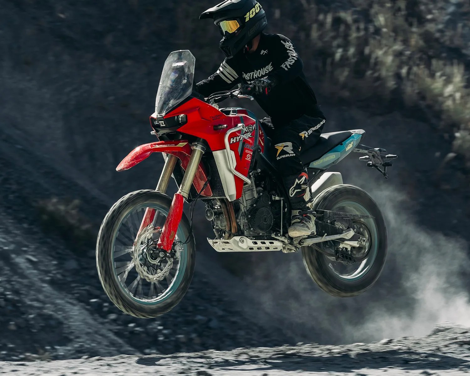 kove 800x rally adventure motorcycle catching air