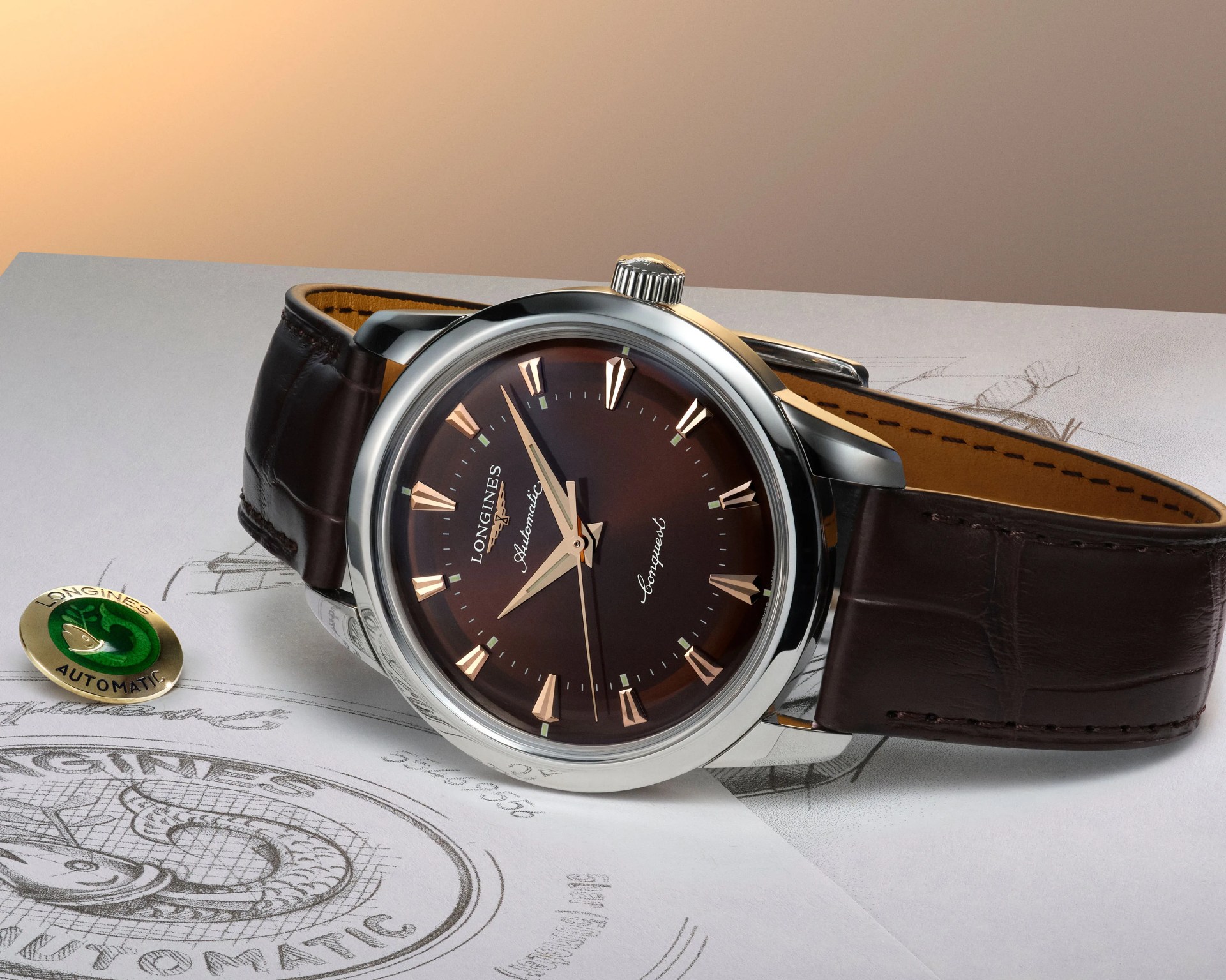 a brown Longines watch