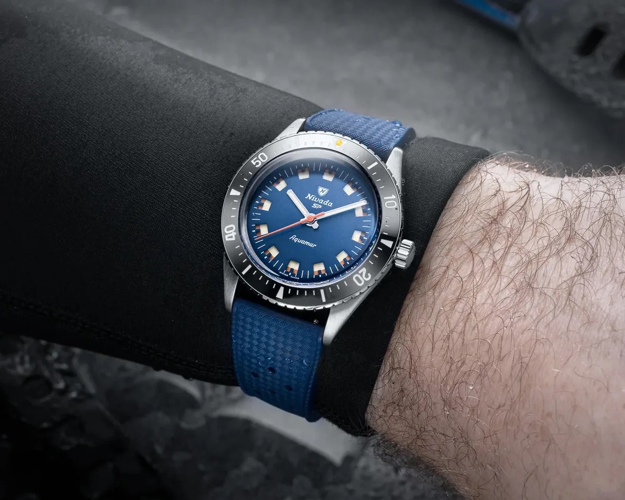 a blue Nivada dive watch