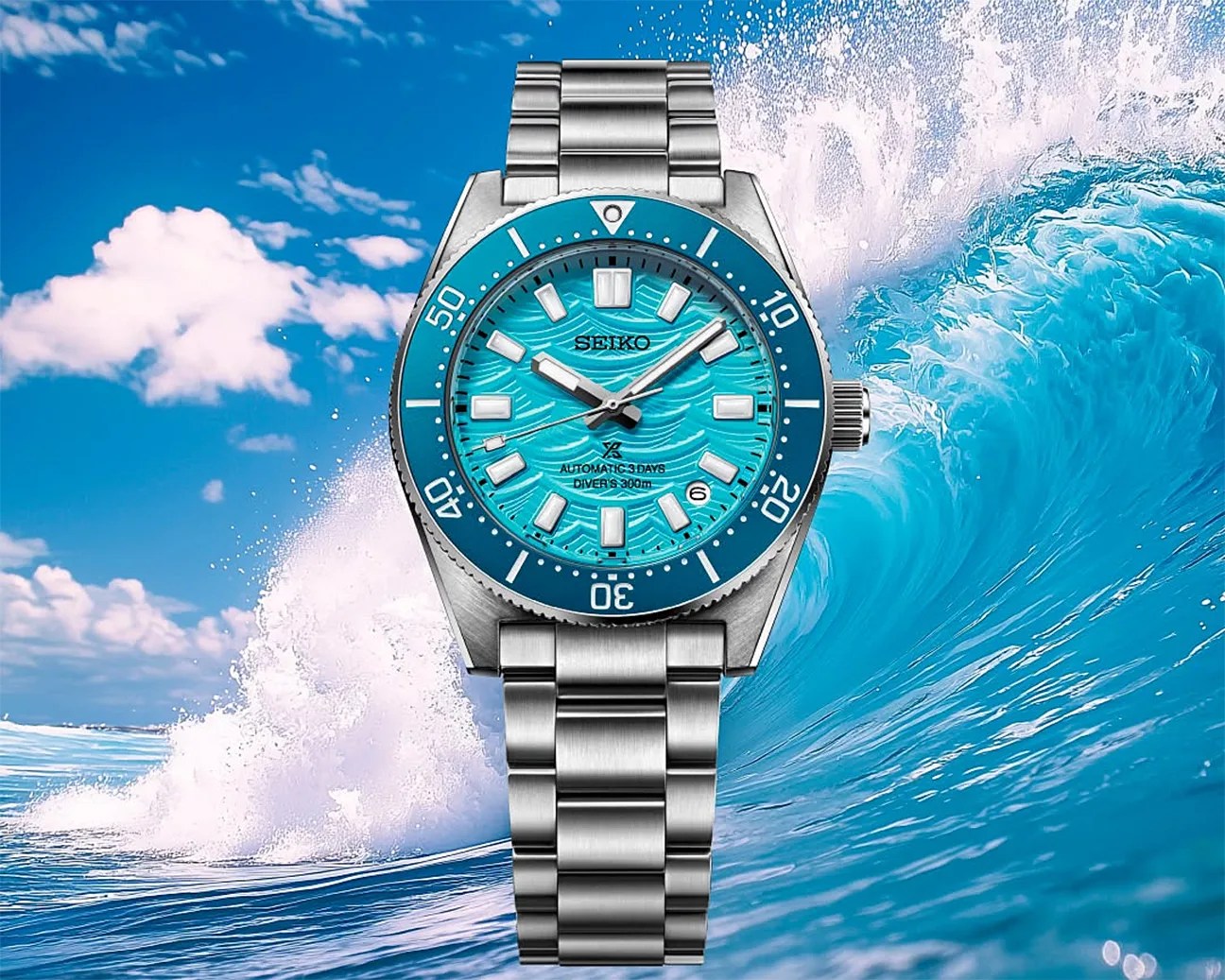 a blue Seiko dive watch