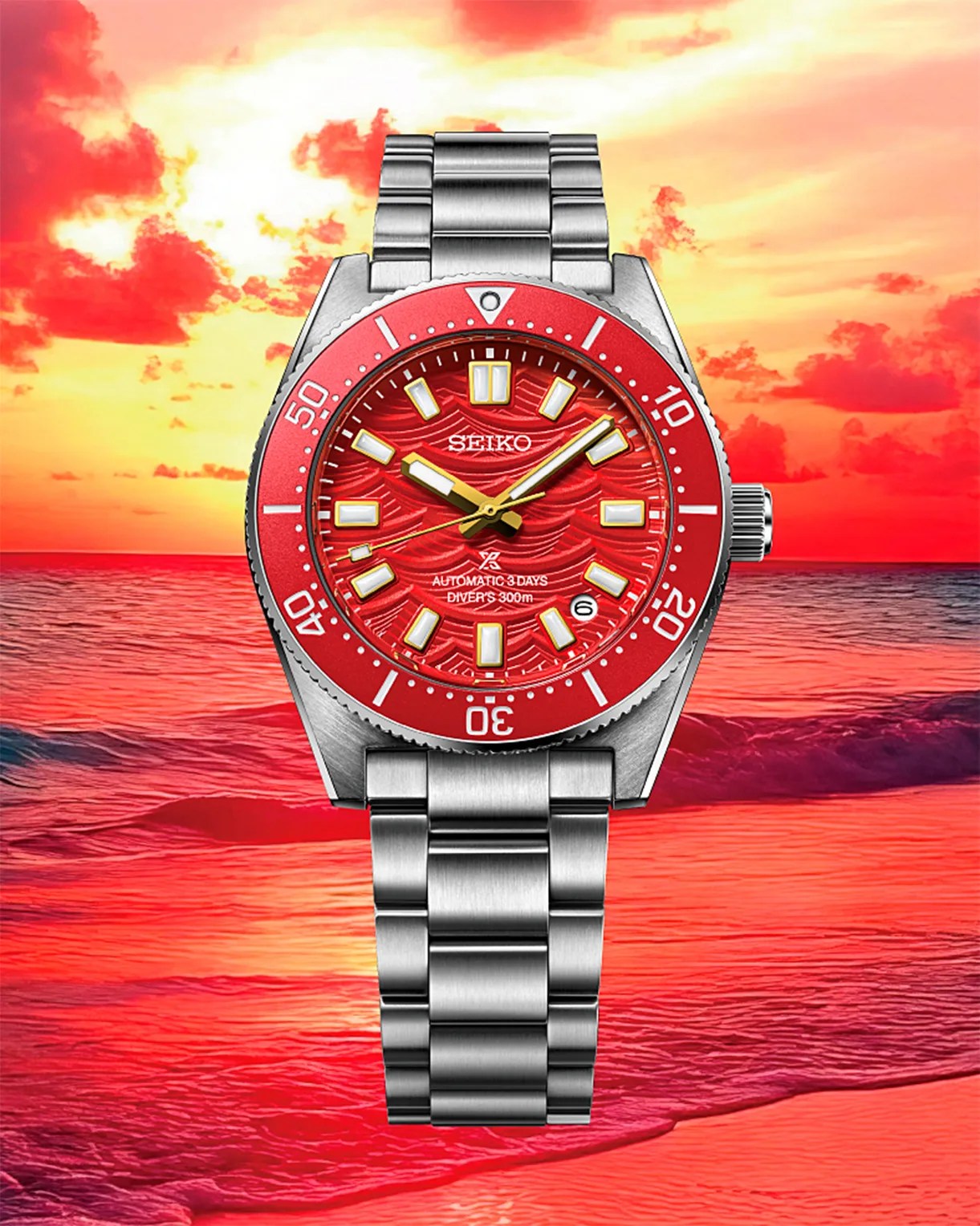 a red Seiko dive watch