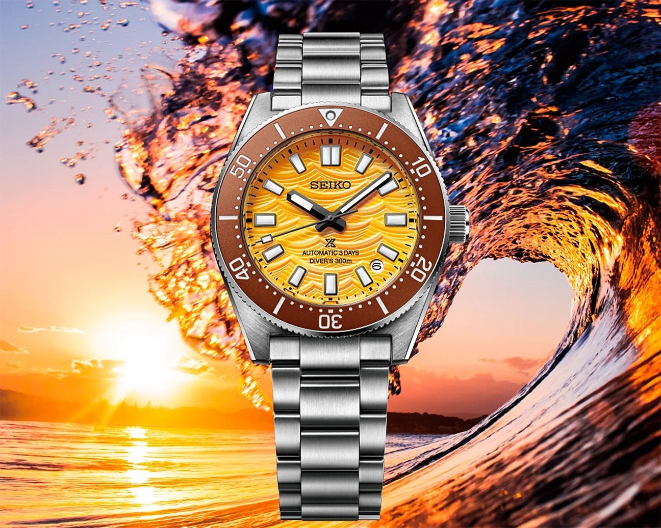 A Seiko dive watch with a yellow dial