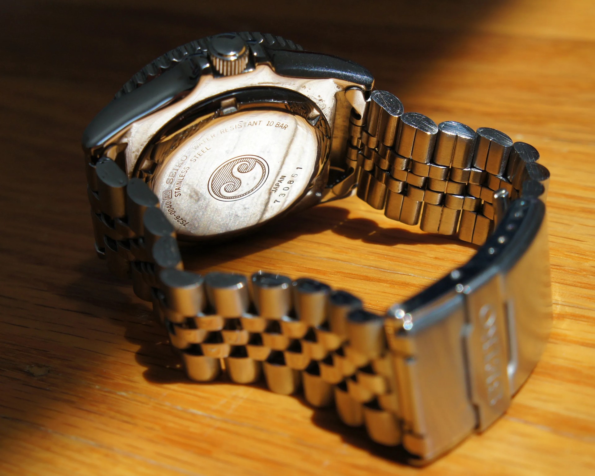 the back of a vintage Seiko watch