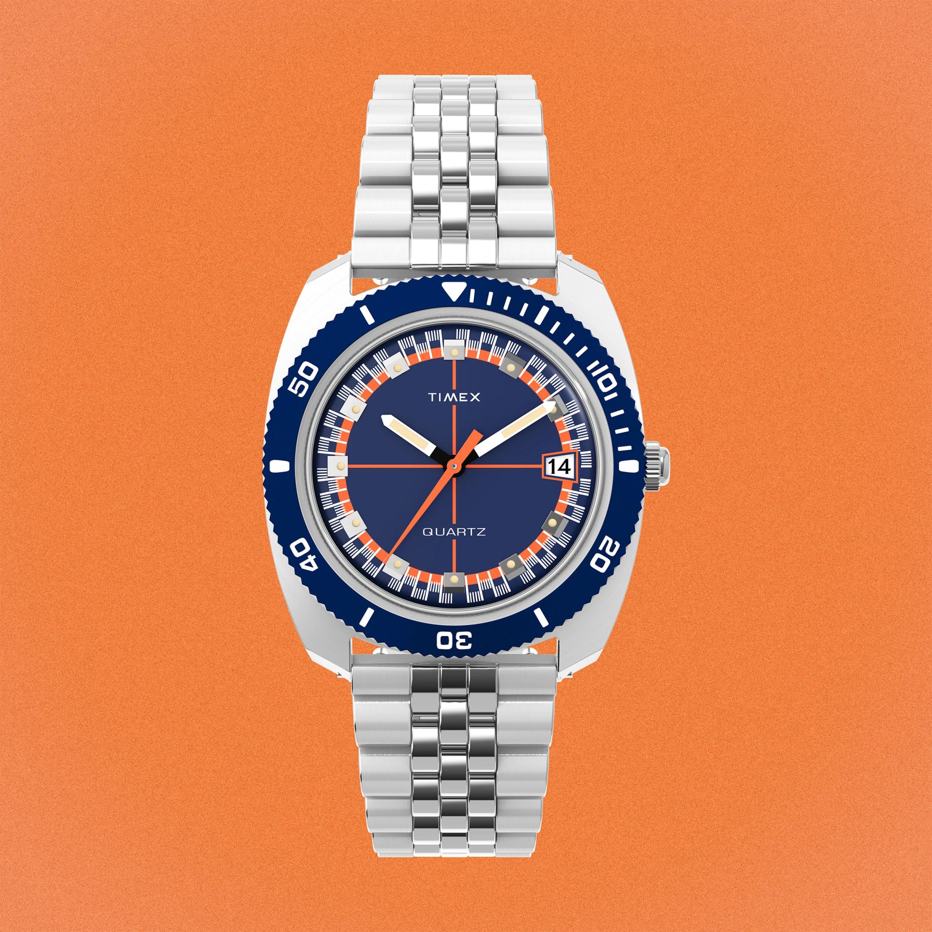 a Timex watch with a blue dial