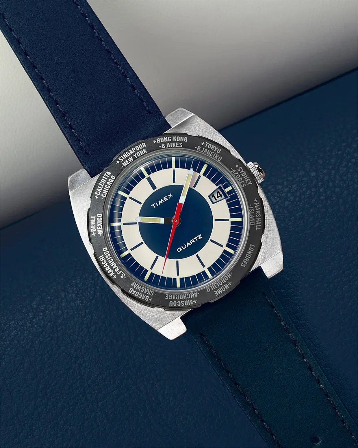 a blue Timex watch