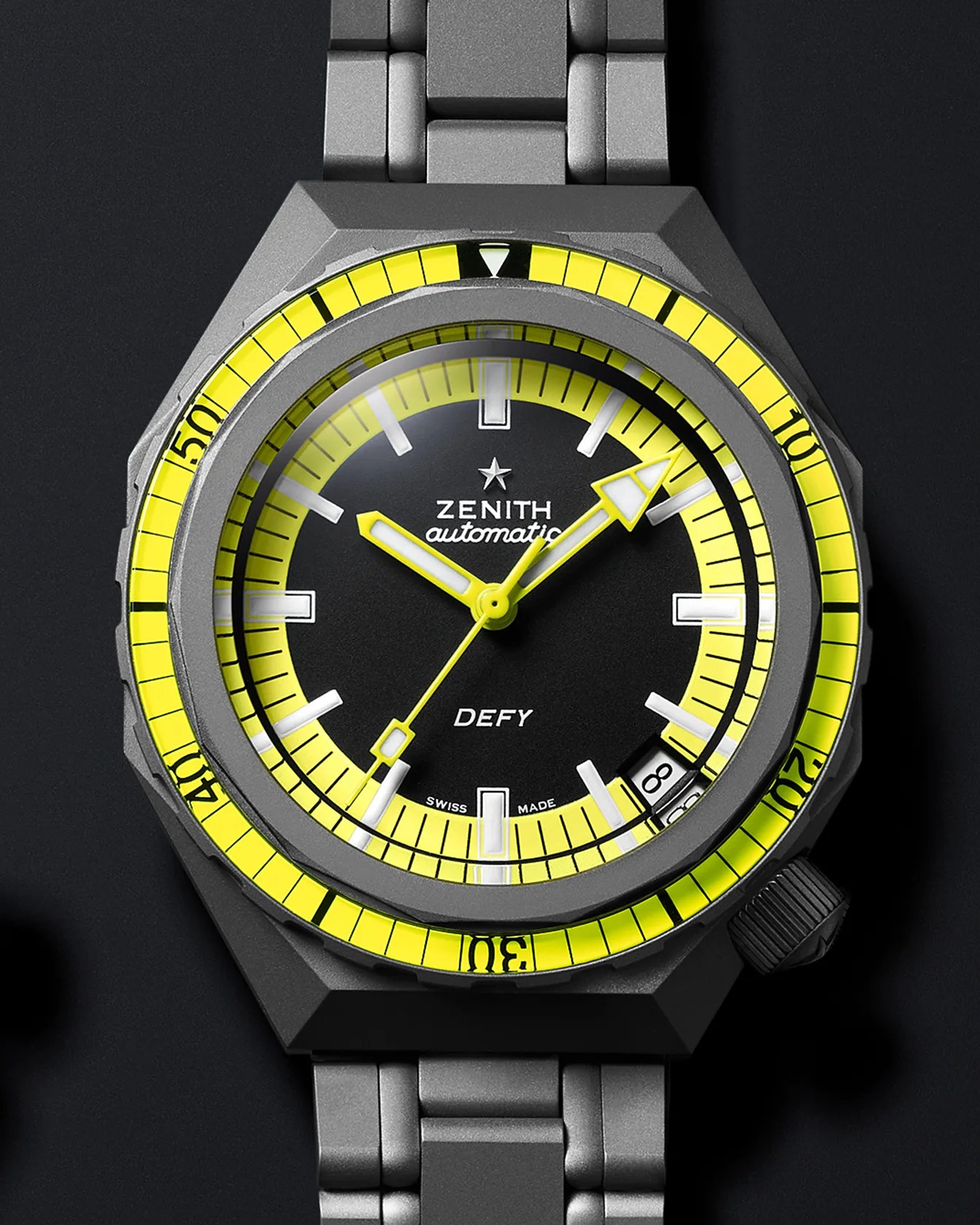 a yellow Zenith dive watch