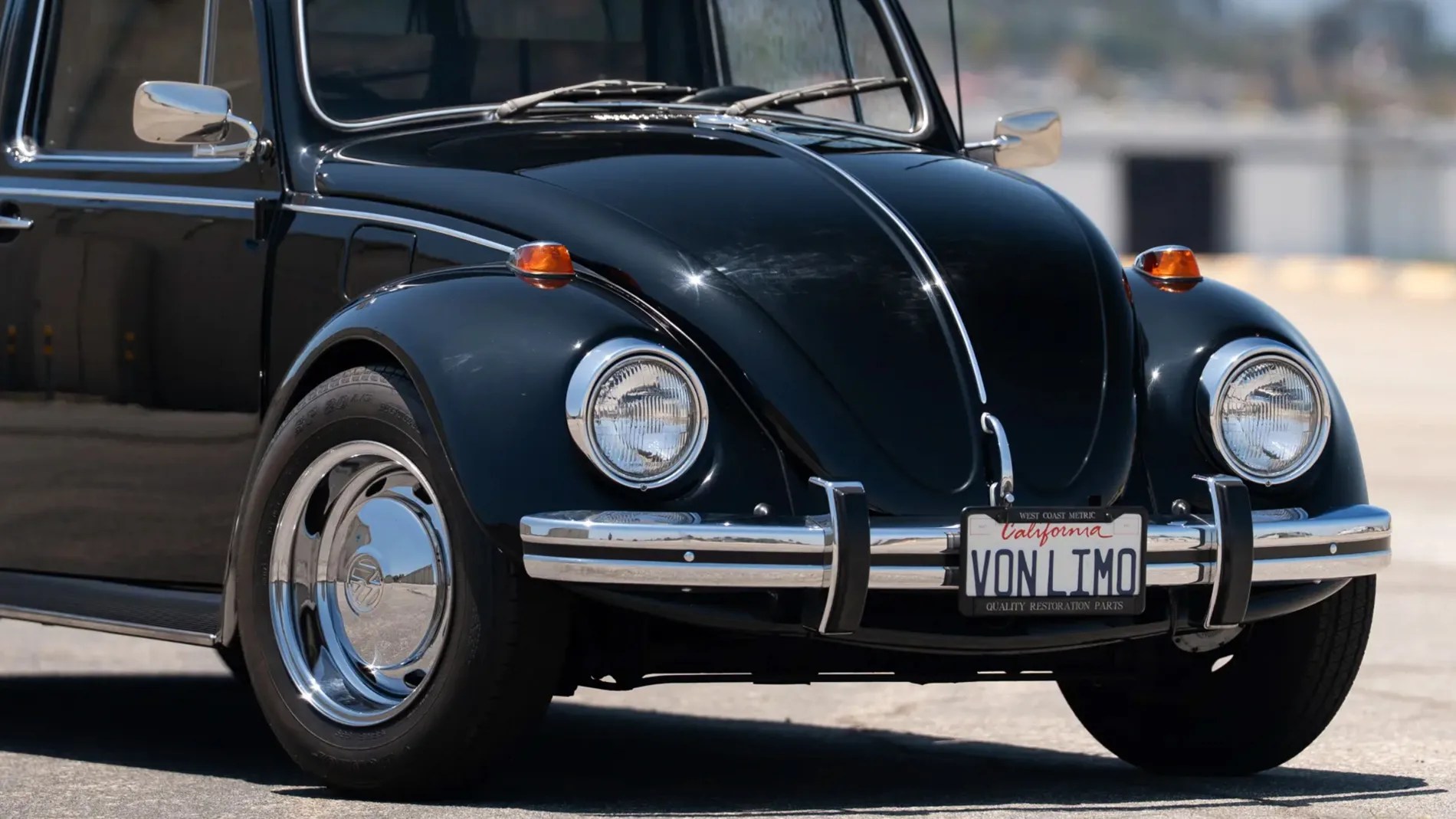 close-up of classic vw beetle in black
