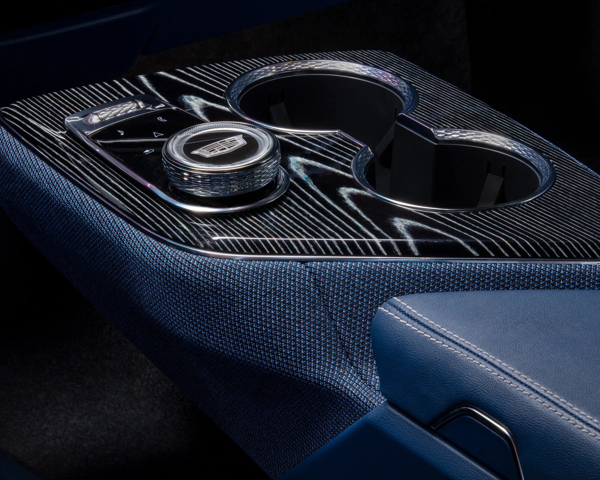 close-up shot of Cadillac PaperWood veneer center console