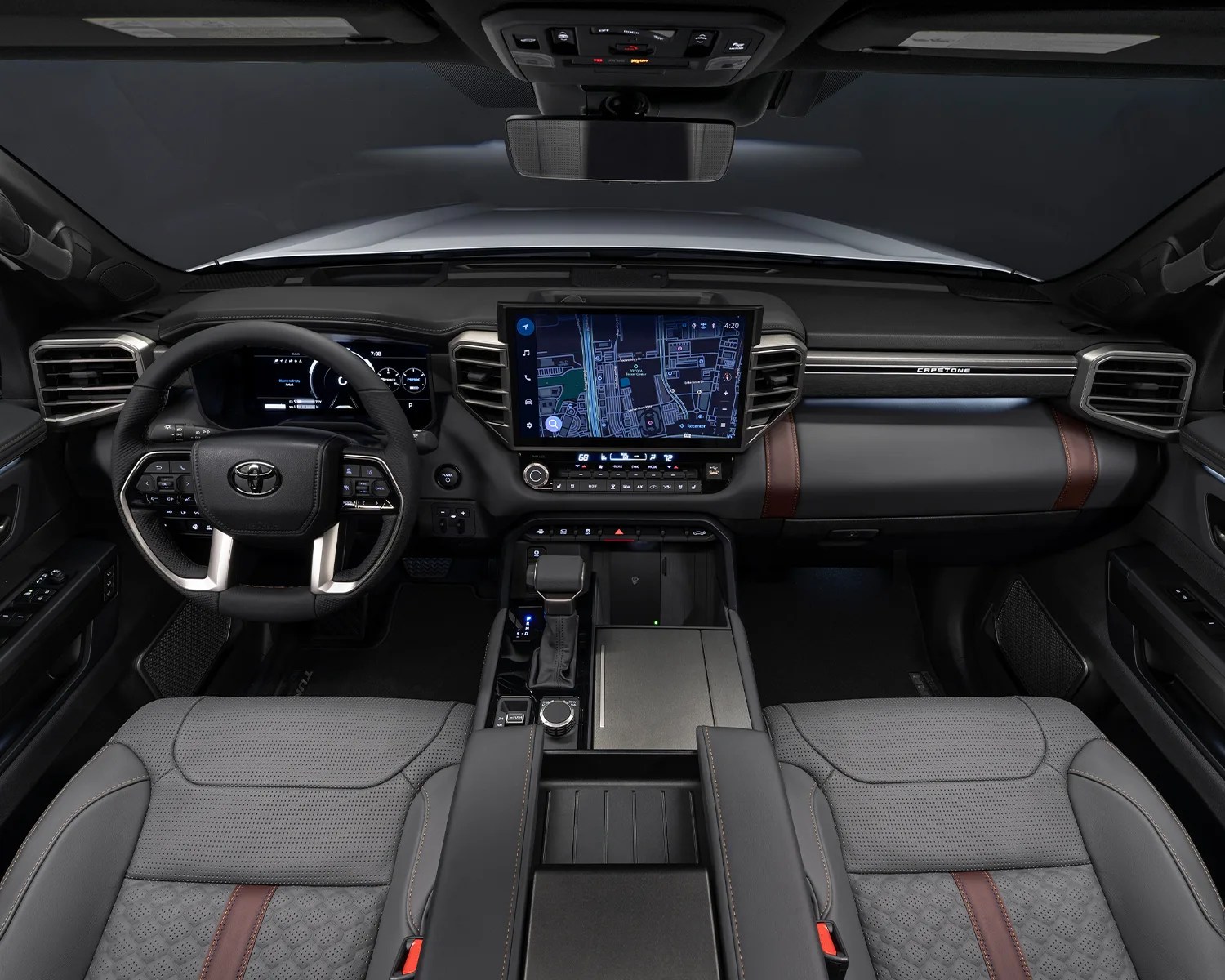 toyota tundra interior shot with wheel and console