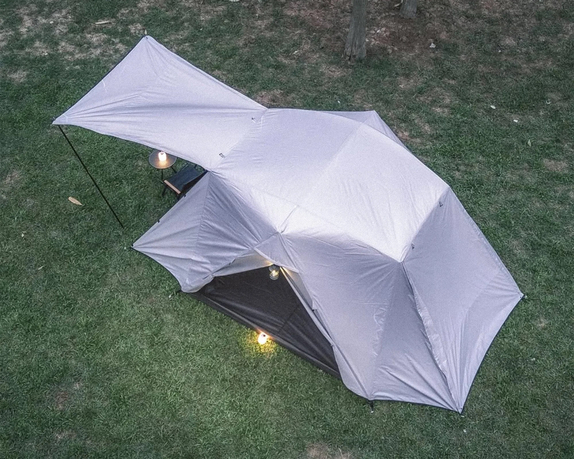 Top-down shot of Altara Dual Awning Modular Camping Tent in clearing