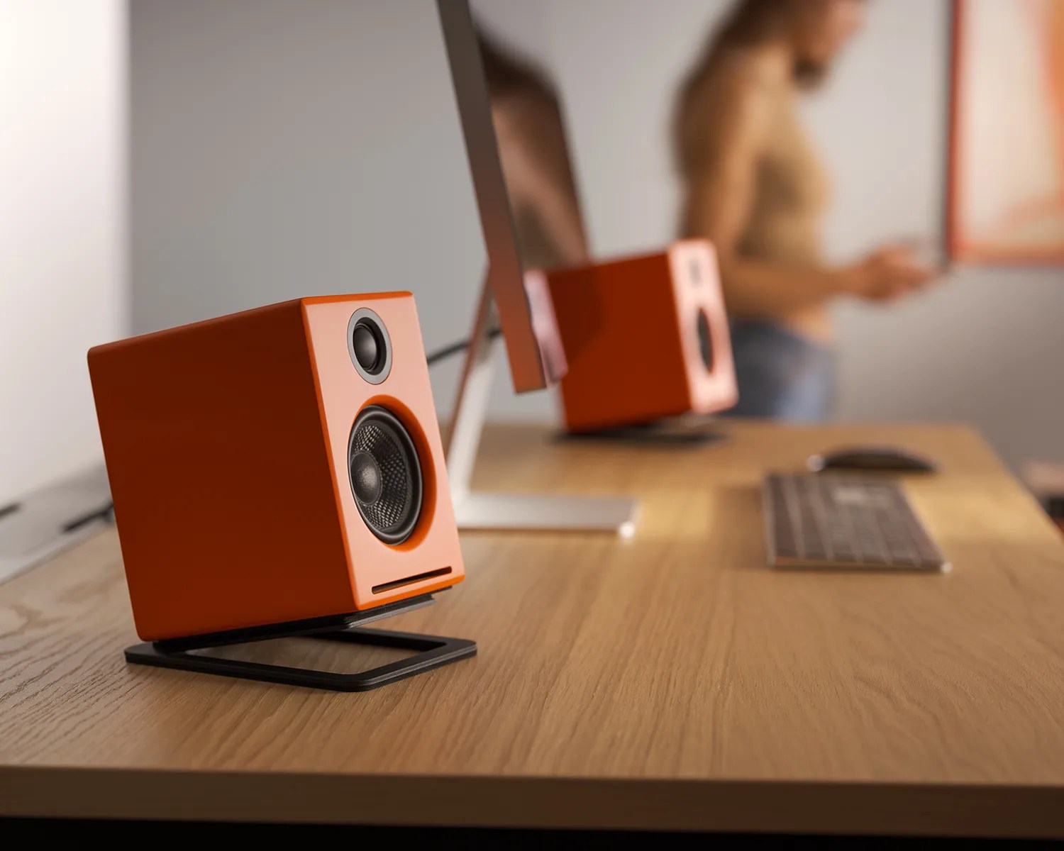 Audioengine A2+ desktop speakers in orange