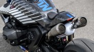 custom bmw motorcycle exhaust and rear close-up