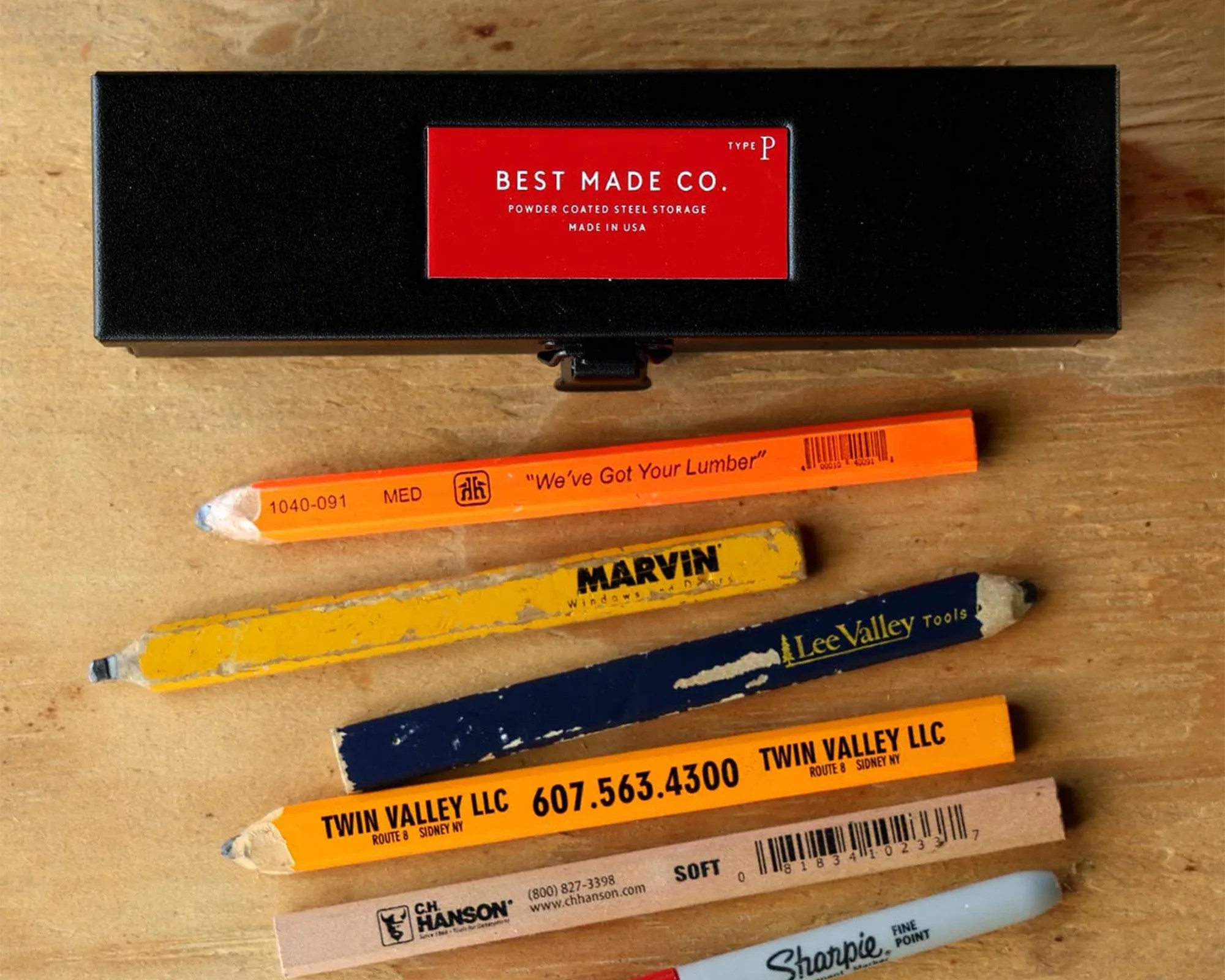 Best Made Powder Coated Steel Tool EDC Storage box with pencils