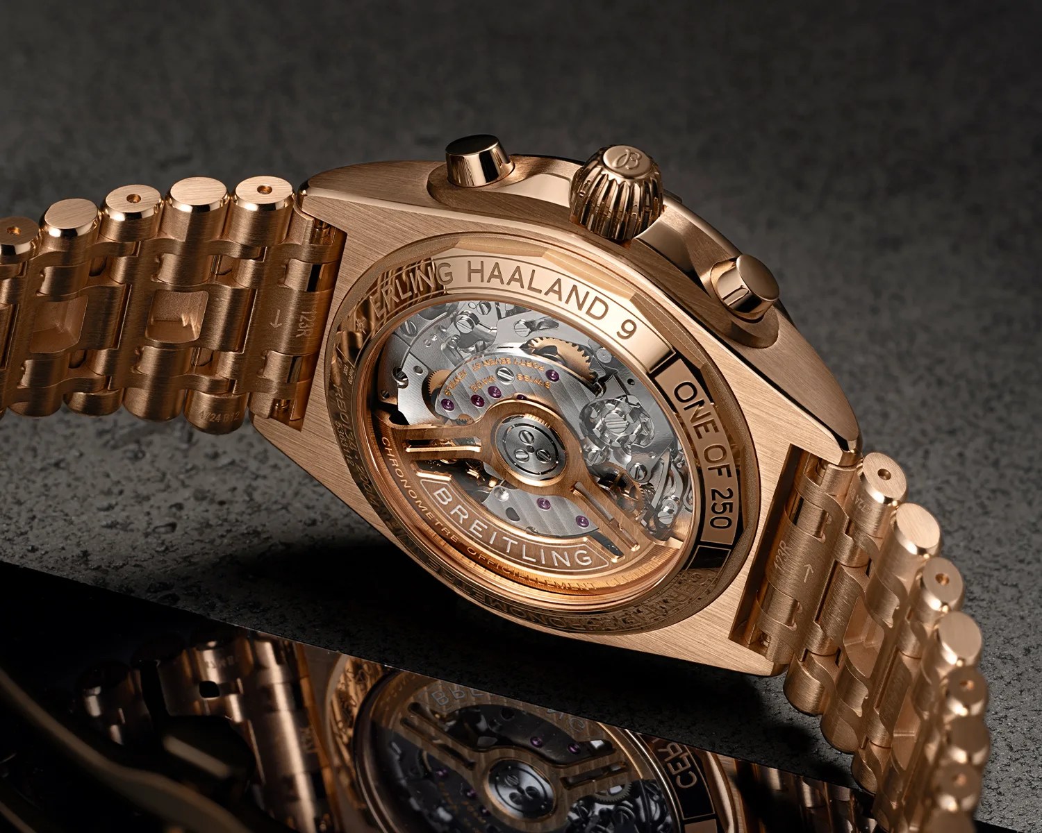 the caseback of a Breitling watch