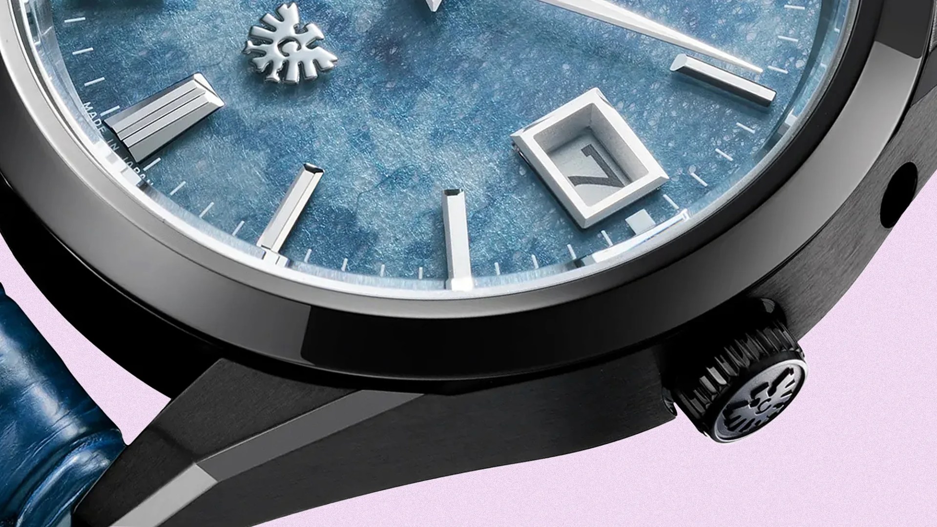 Citizen 30th Anniversary Eco Drive Indigo Washi Murakamo Shibori Dyed Paper Dial Watch AQ4106 26L Watch closeup