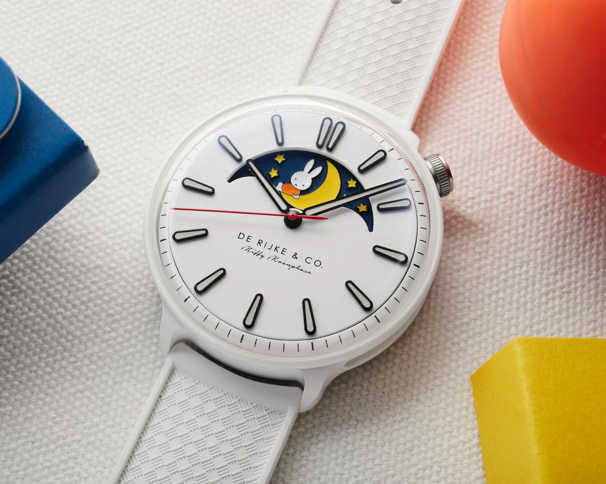 De Rijke & Co. Miffy Moonphase Ceramic Watch case closeup