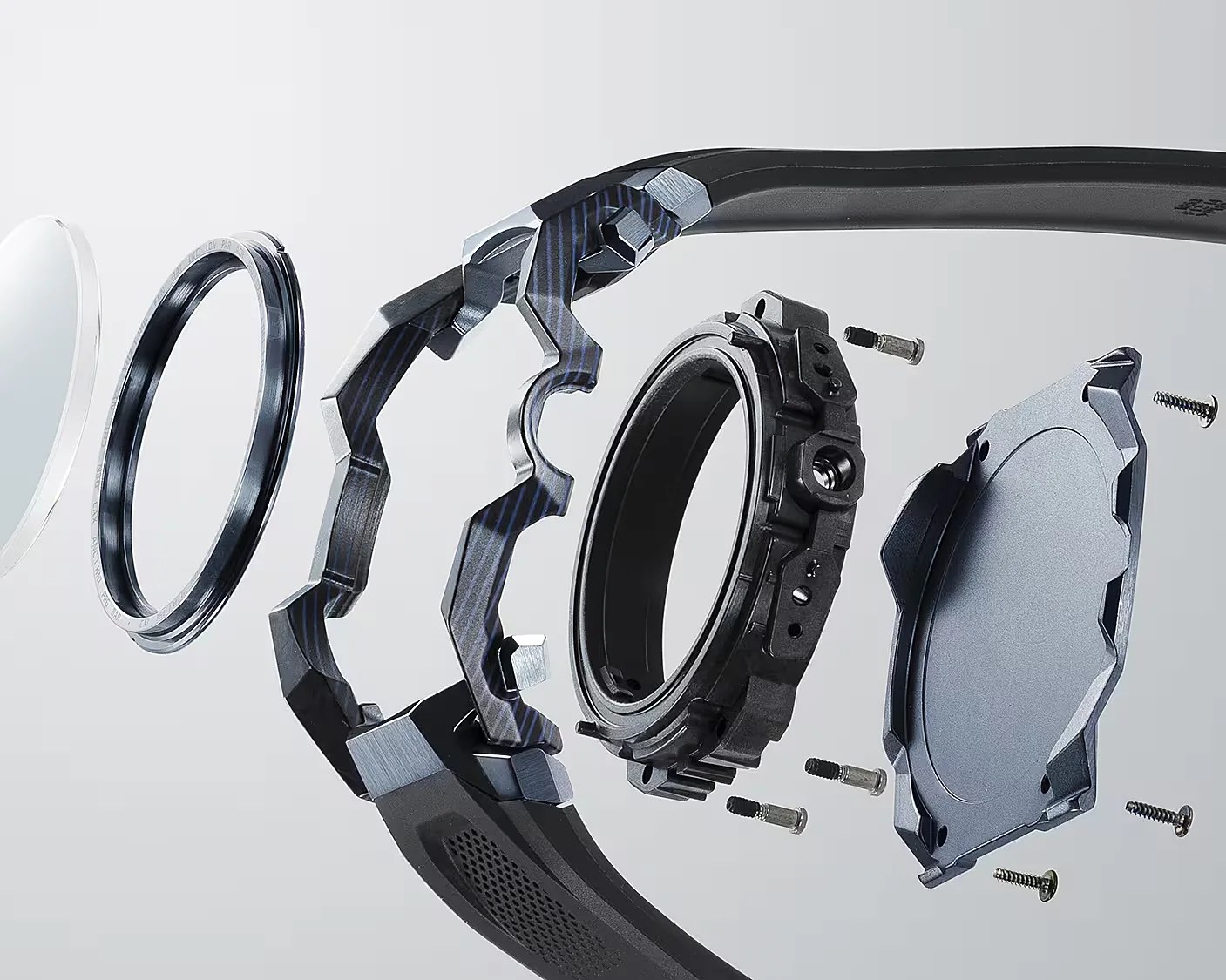 the separated pieces of a G-Shock watch