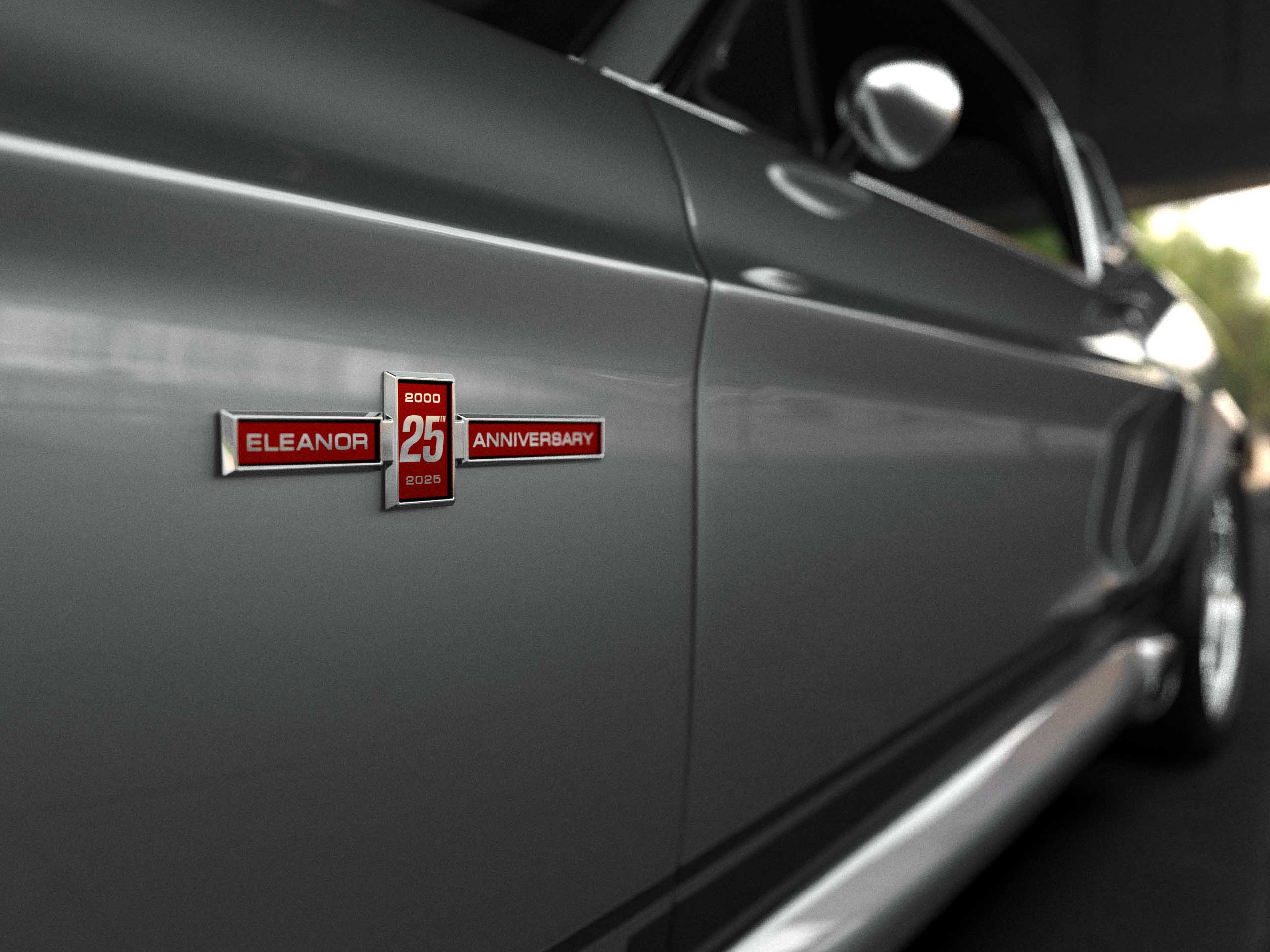 25th anniversary badge on classic ford mustang