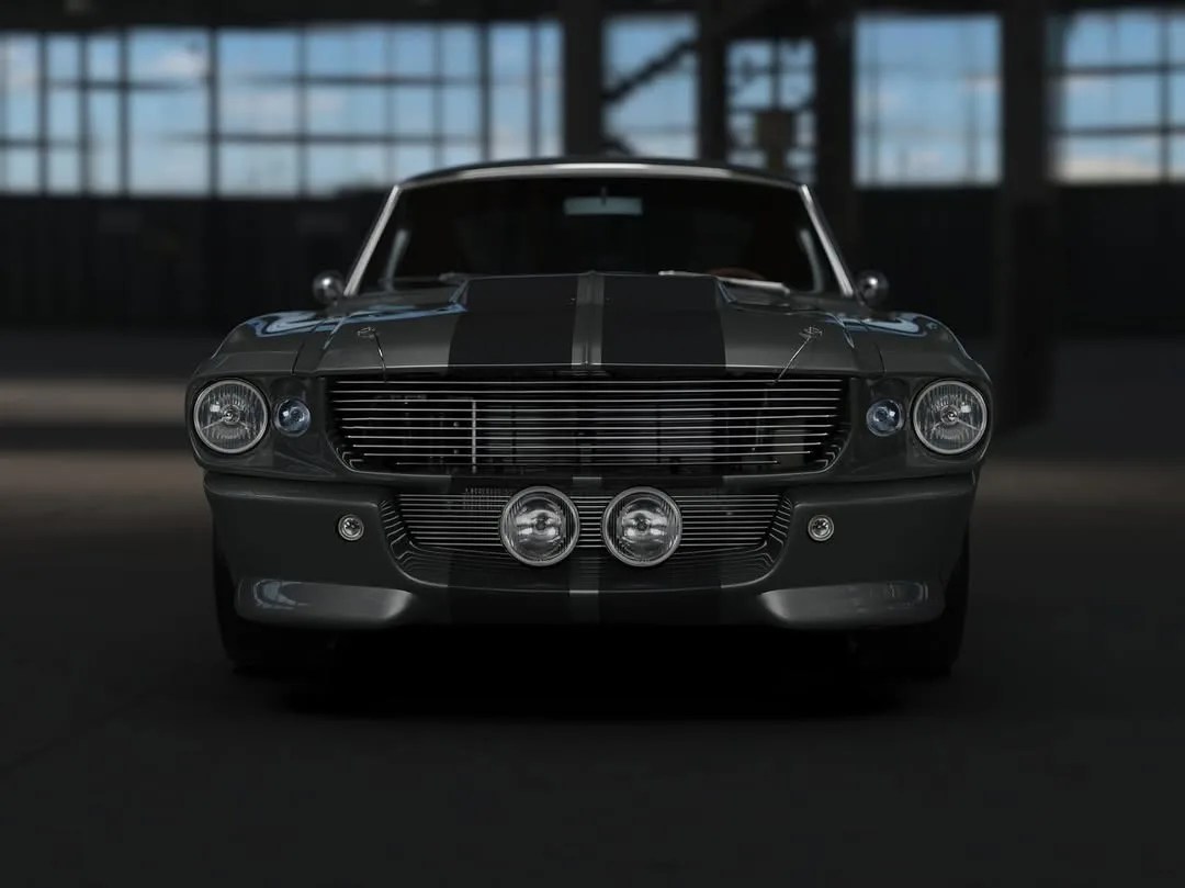 classic grey ford mustang replica head-on