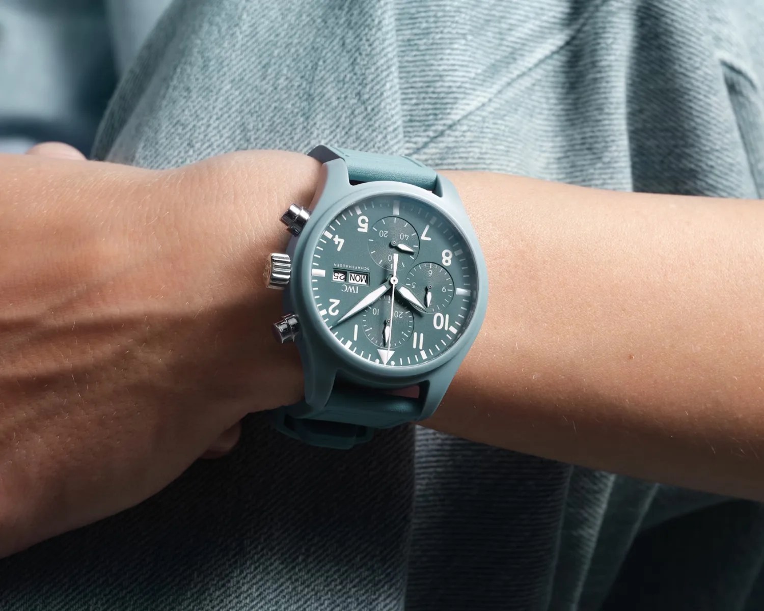an IWC watch on a persons wrist